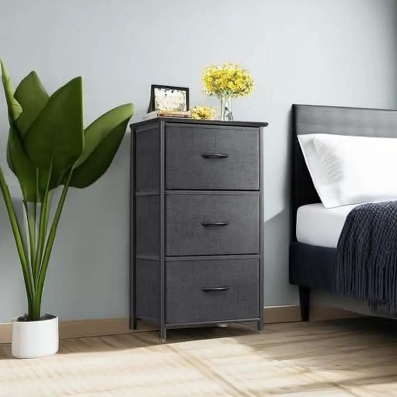 Dark Grey Dresser Nightstand With 3 Drawers Space Saver from PriceLows™