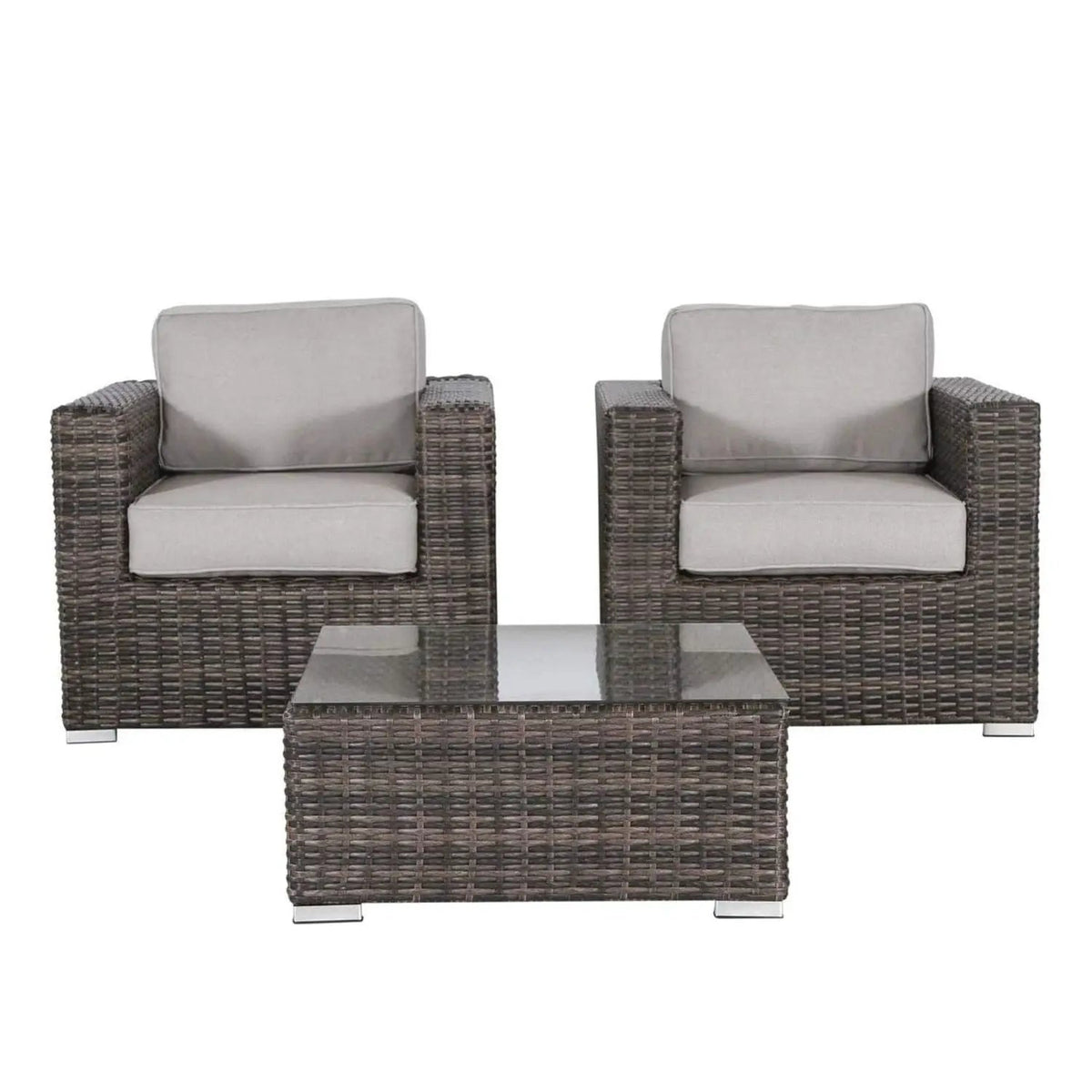 Wicker Seating Group Set | Table And Cushions Included | Aluminum Frames | Hand-Woven Wicker