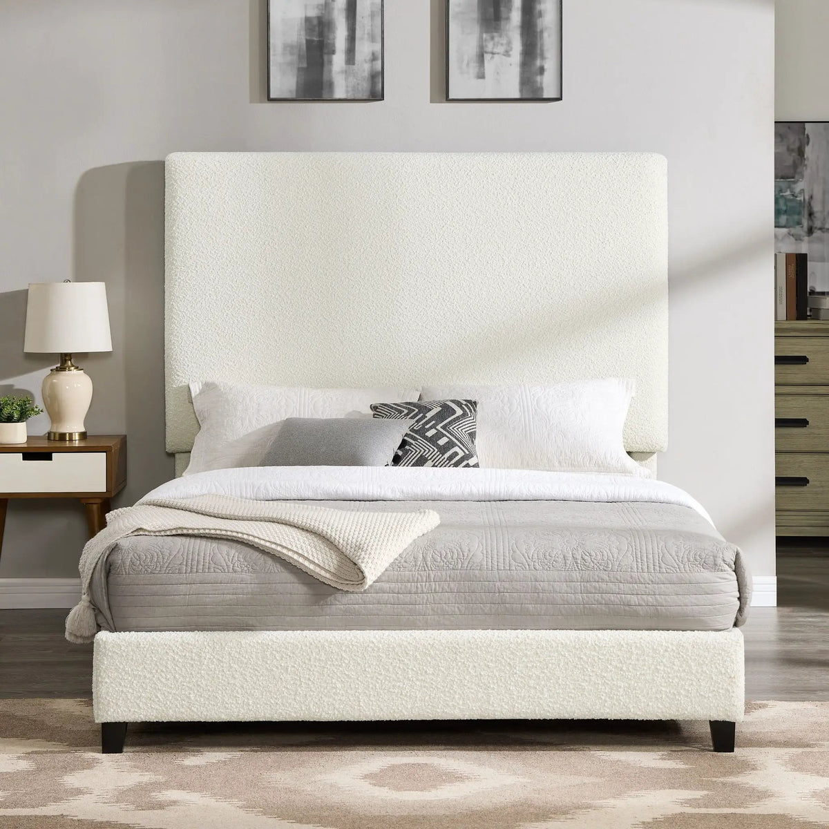 Upholstered Headboard Platform Bed | Laminated Veneer Lumber | CNC-Cut Plywood Frame | CertiPUR-US Foam