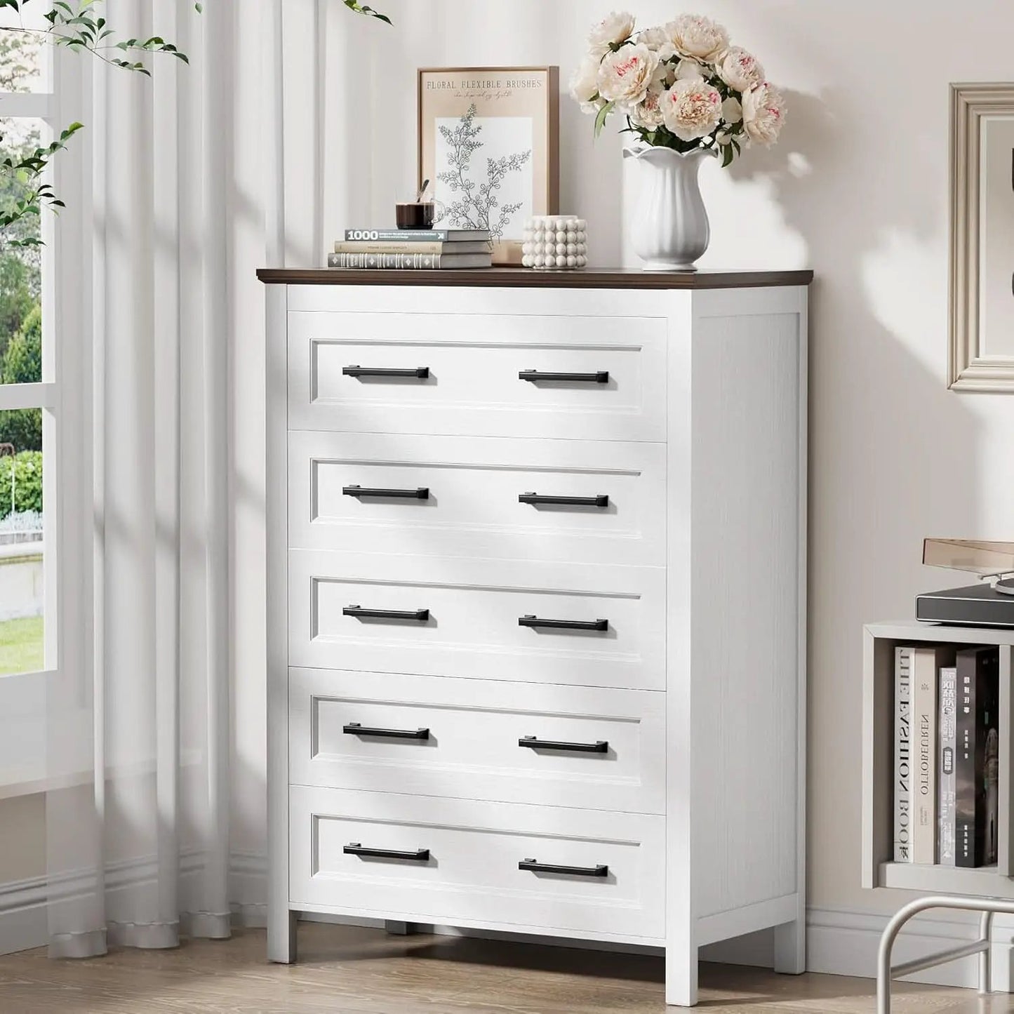 Tall White ChestOfDrawers With Five Drawers WalnutBrown from PriceLows™