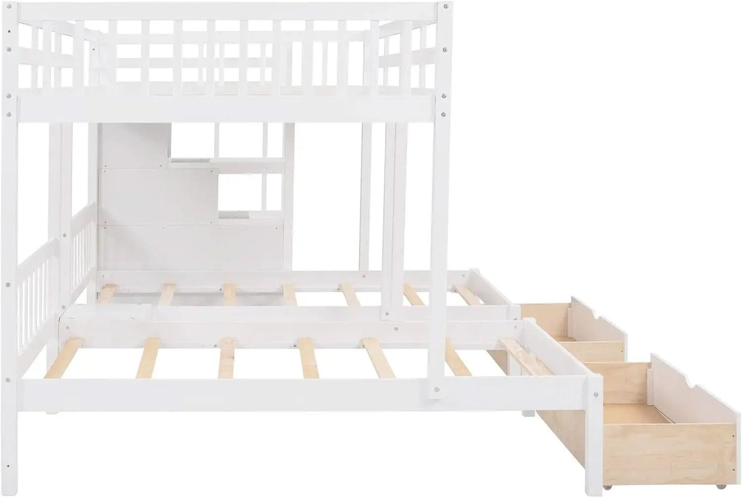 White Triple Bunk Bed With Storage Staircase Full Over Twin And Twin Bunk Bed from PriceLows™