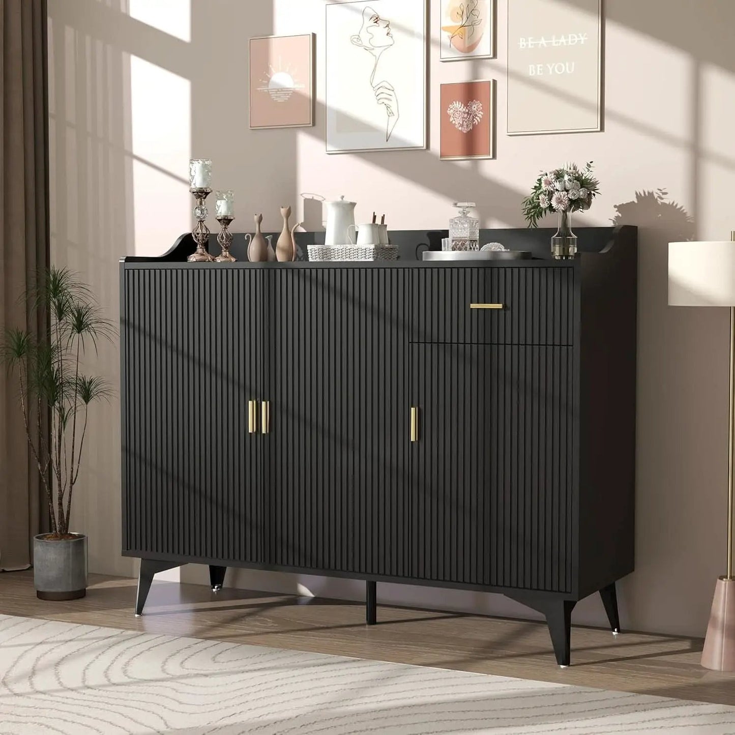 Black 47In Sideboard Cabinet For Dining Room Storage from PriceLows™