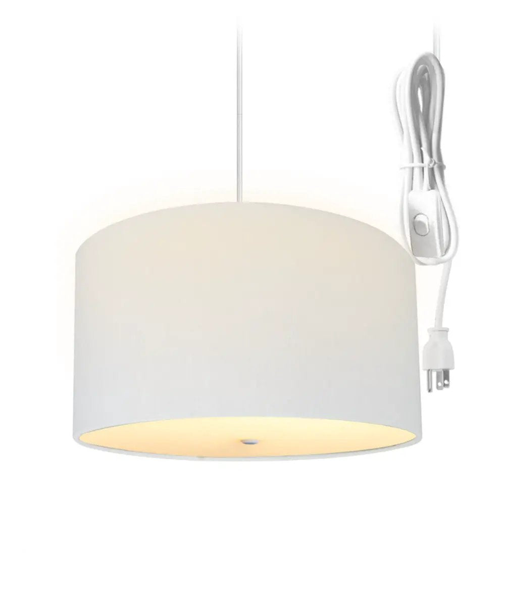 Two Light Swag Pendant | 16 Inch Width | White Linen Drum | Plug In