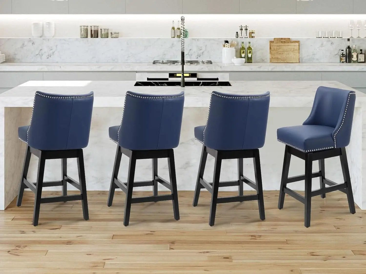 Swivel Bar Stools 26 Inch Counter Height Blue Faux Leather from PriceLows™