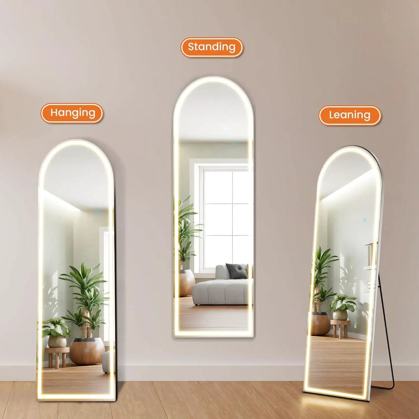 Arched Full Length LED Mirror 61x17 Inch Dimmable 3 Color Floor Stand from PriceLows™