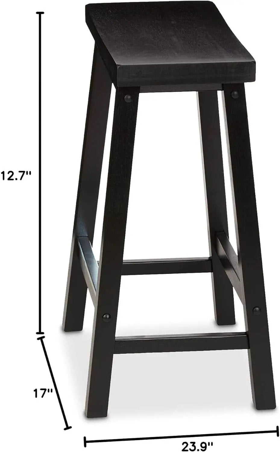 Solid Wood Saddle Bar Stool Counter Height Set 2 Black 24In from PriceLows™
