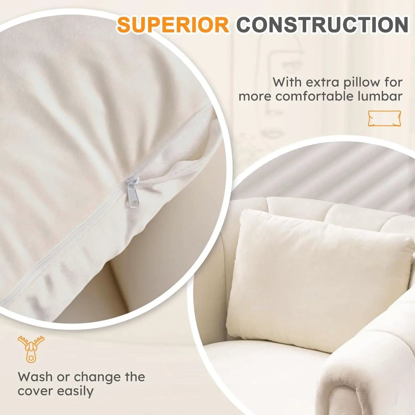 Beige Velvet Barrel Swivel Chair With LumbarPillow from PriceLows™