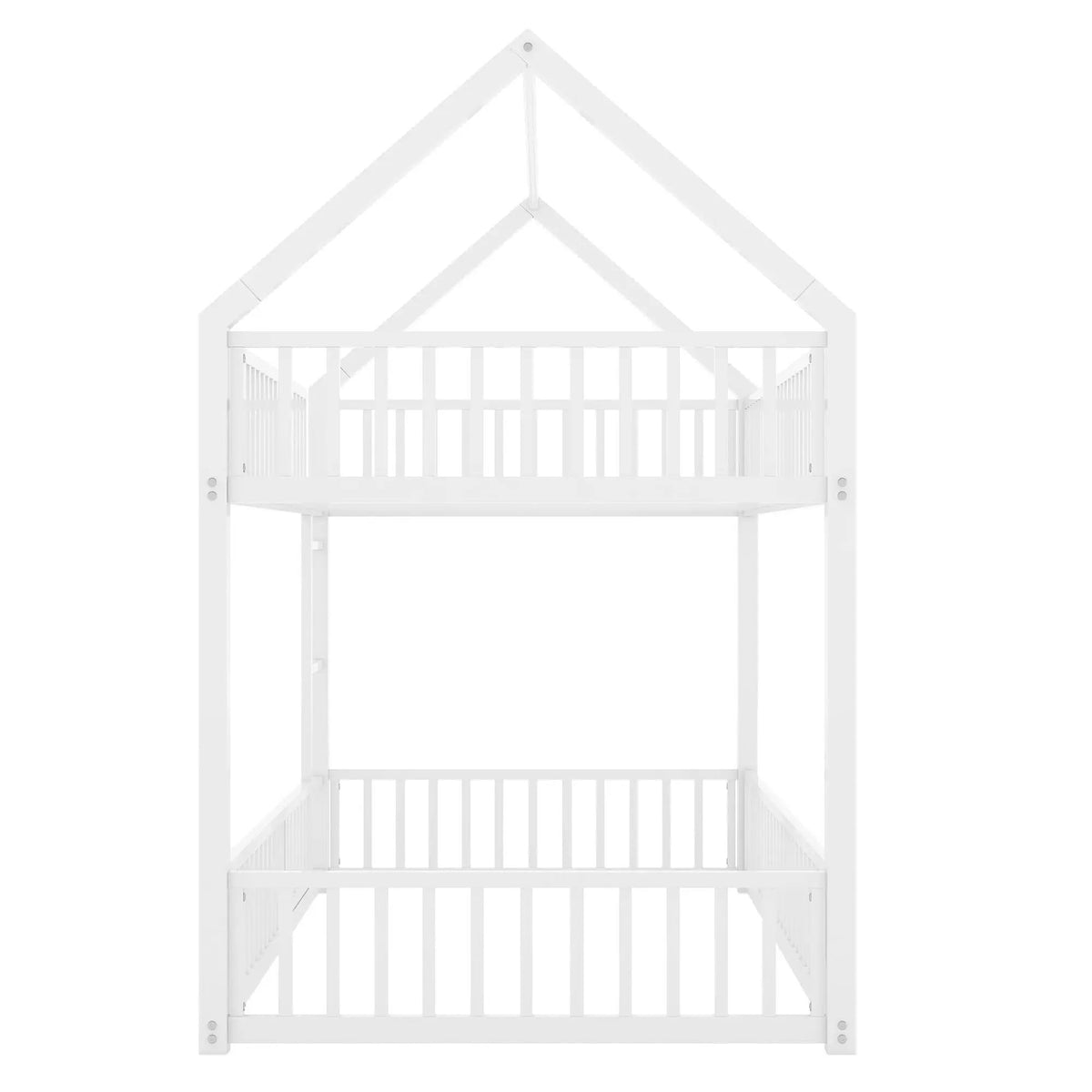 Metal House Bunk Bed | Twin Size | With Fence and Built-In Door