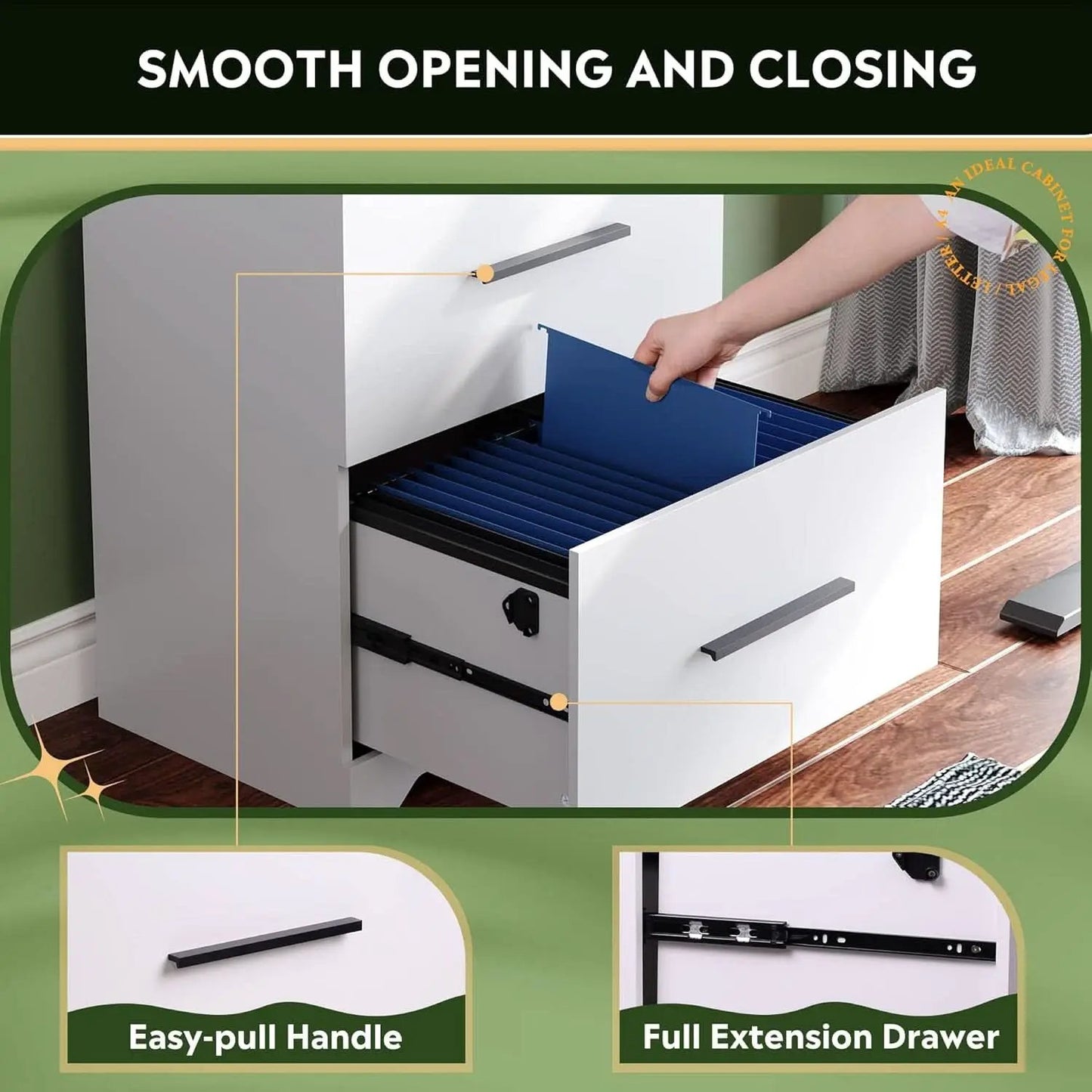 2 Drawer White Wood Lateral File Cabinet With Lock For Office Or Home Use Fits Any Desk from PriceLows™