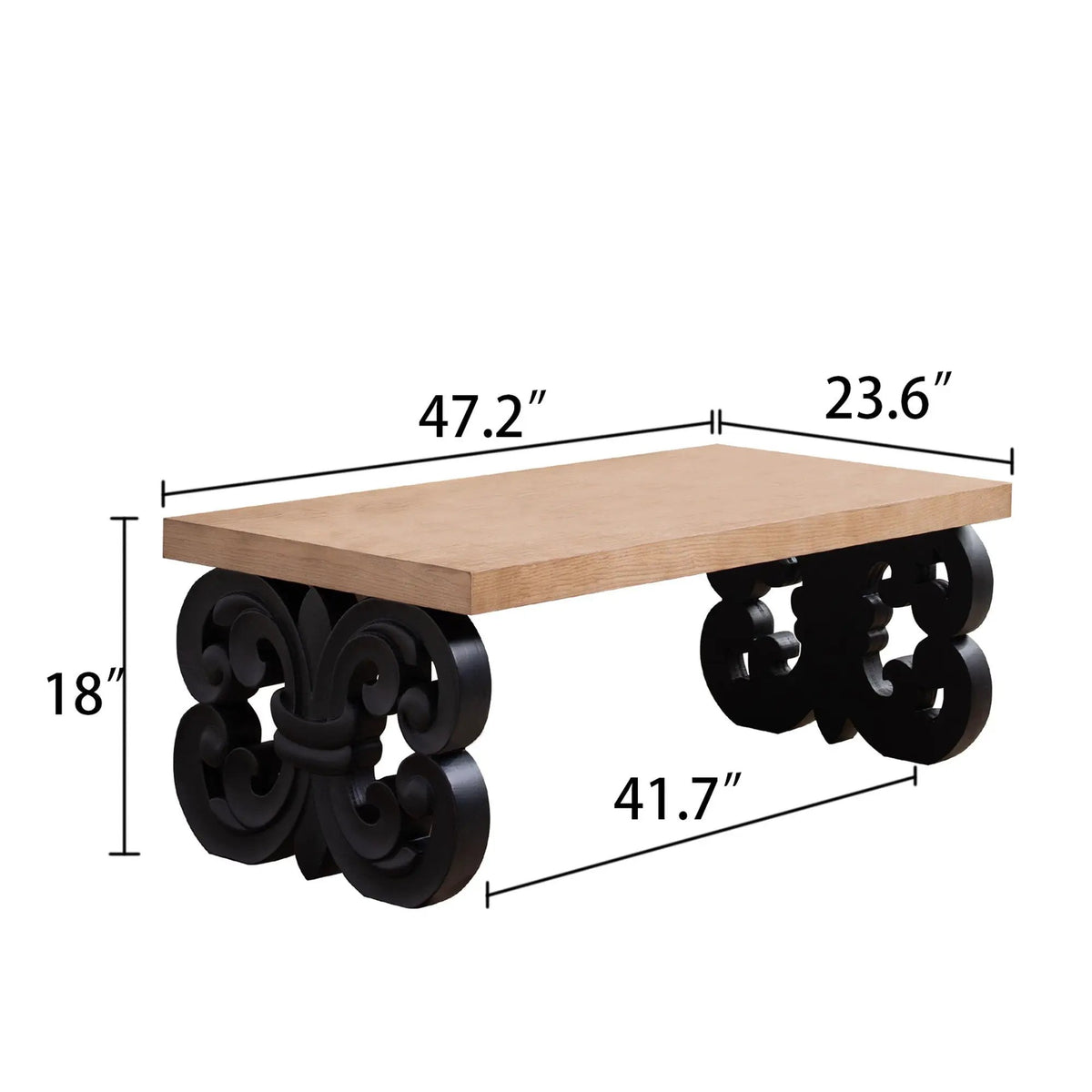 Farmhouse Coffee Table | Ornate Scroll Base | Natural Wood Top | Intricately Carved