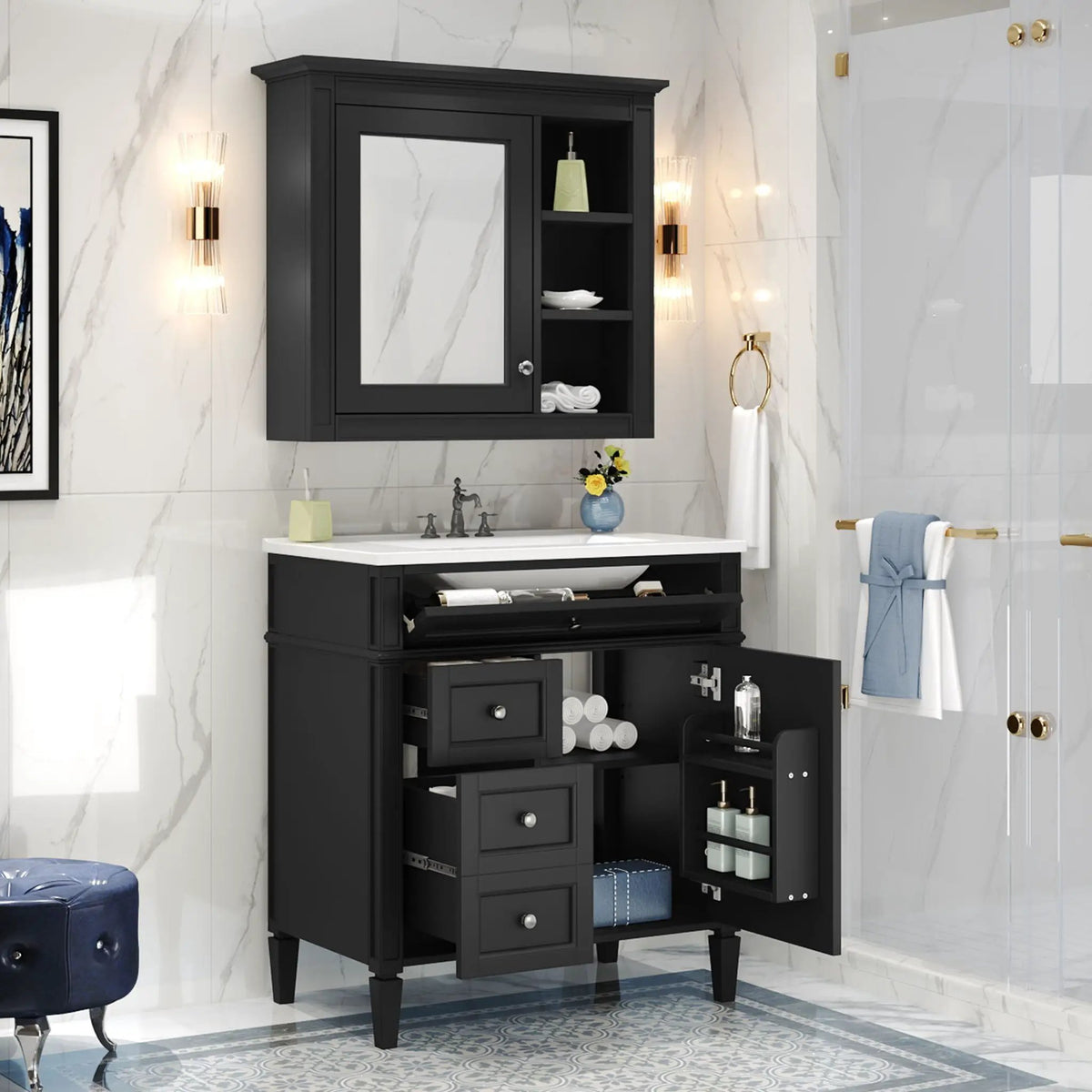 Bathroom Vanity With Medicine Cabinet | Royal Mirror Cabinet | Modern Storage | Unique Pattern Design