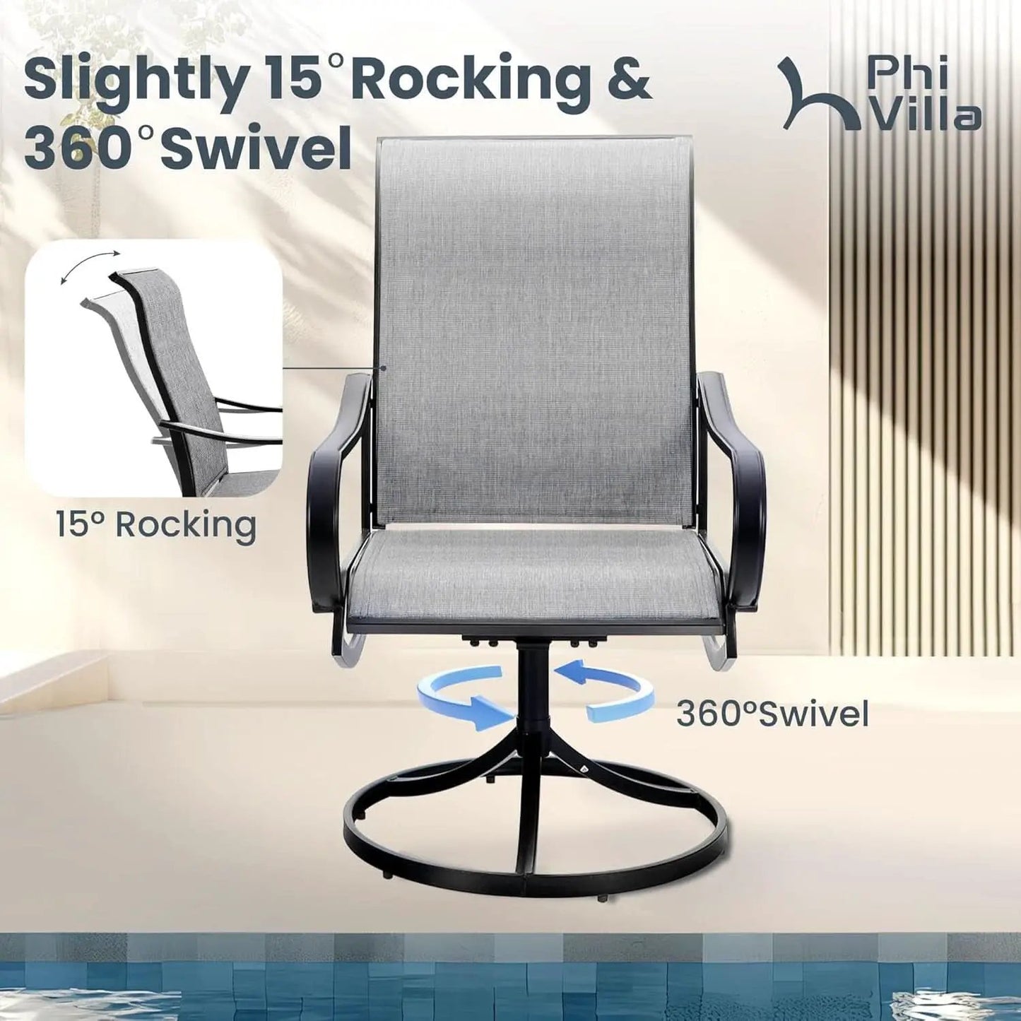 Outdoor Patio Dining Set With Swivel Chairs Gray Textilene from PriceLows™