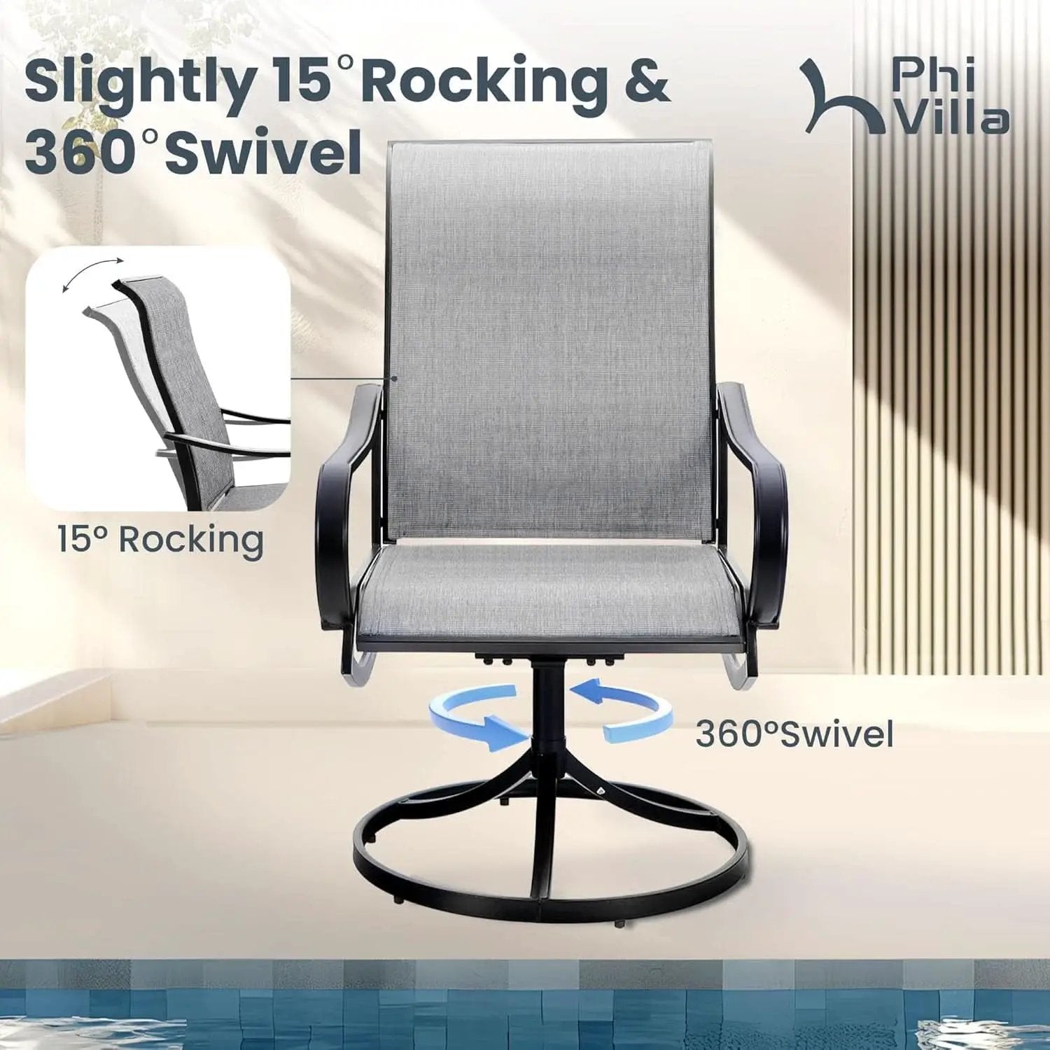 Outdoor Patio Dining Set With Swivel Chairs Gray Textilene from PriceLows™