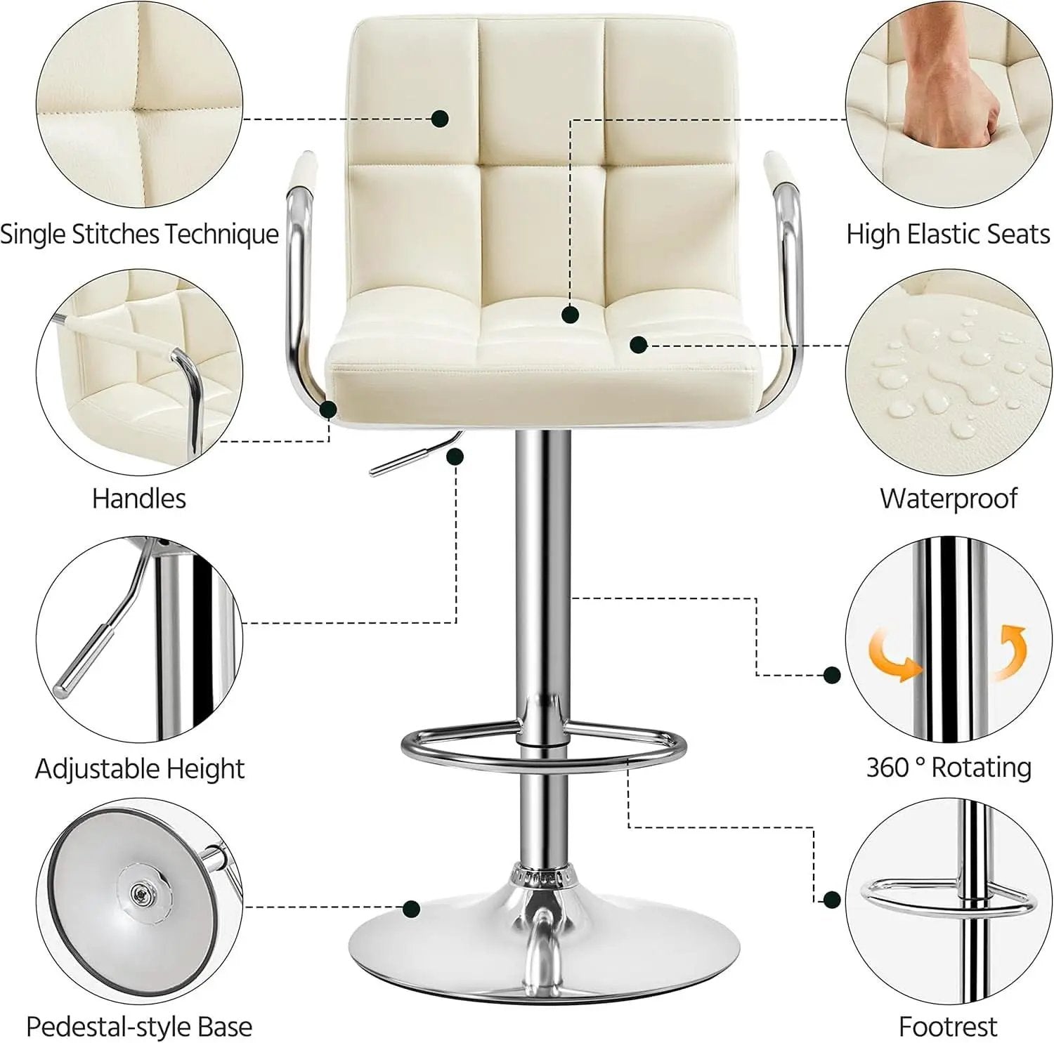 Beige Tall Bar Stools Adjustable Swivel Set Of Two from PriceLows™