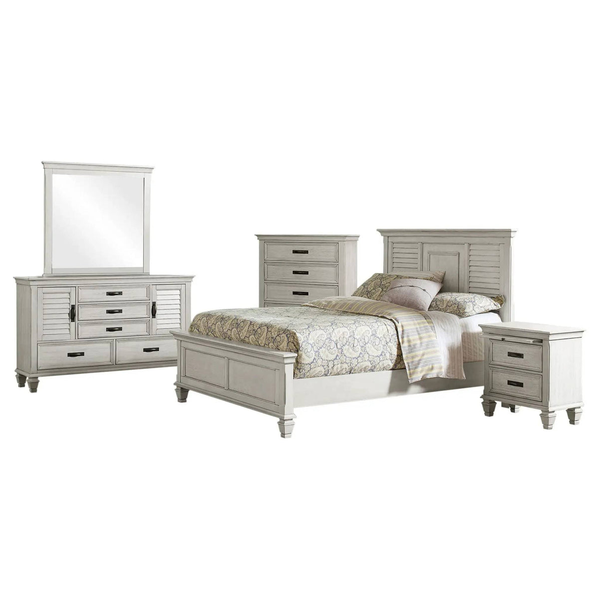 Franco 5-piece Eastern King Bedroom Set Distressed | 5-Piece Set | Bedroom Furniture | White