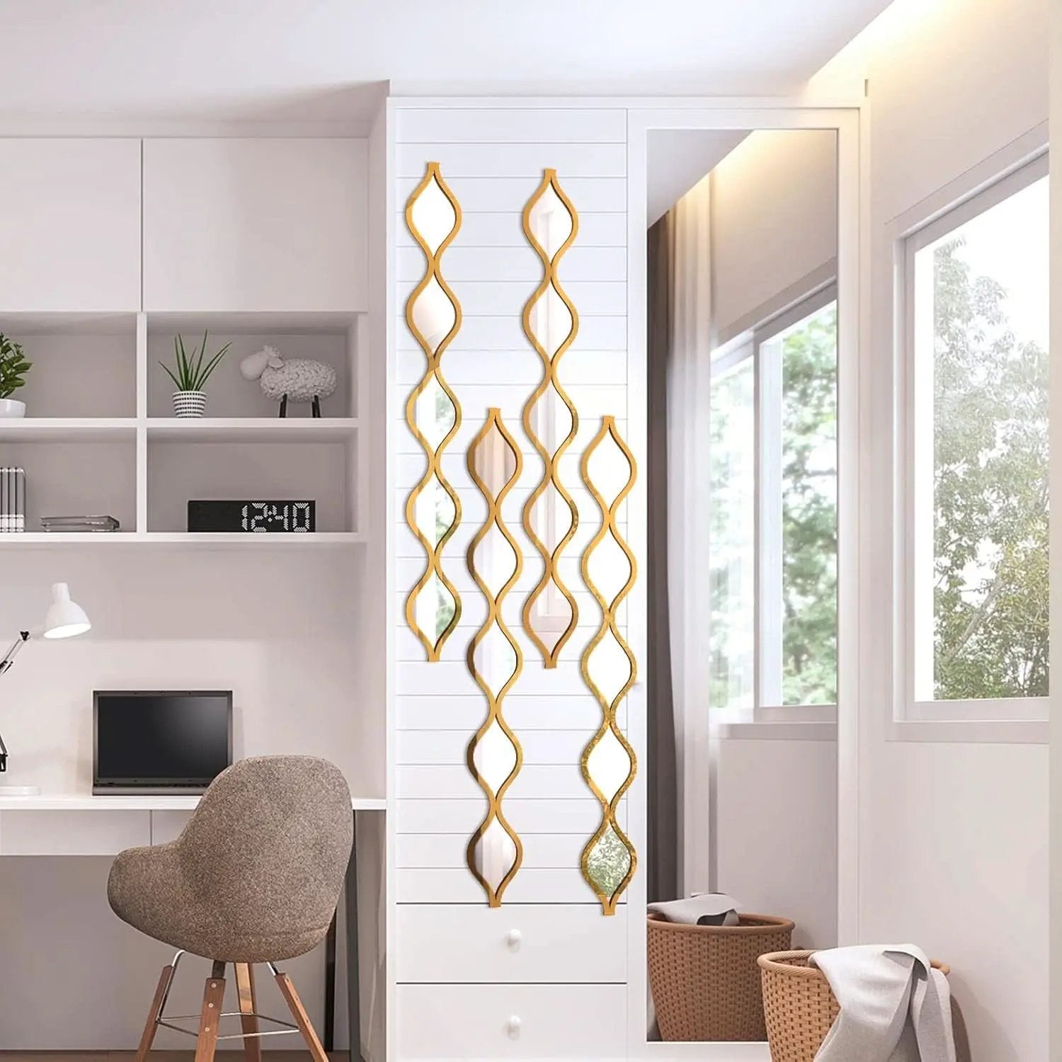 Gold Teardrop Mirror Wall Art 4 Piece Set Long Narrow Hanging Decor from PriceLows™