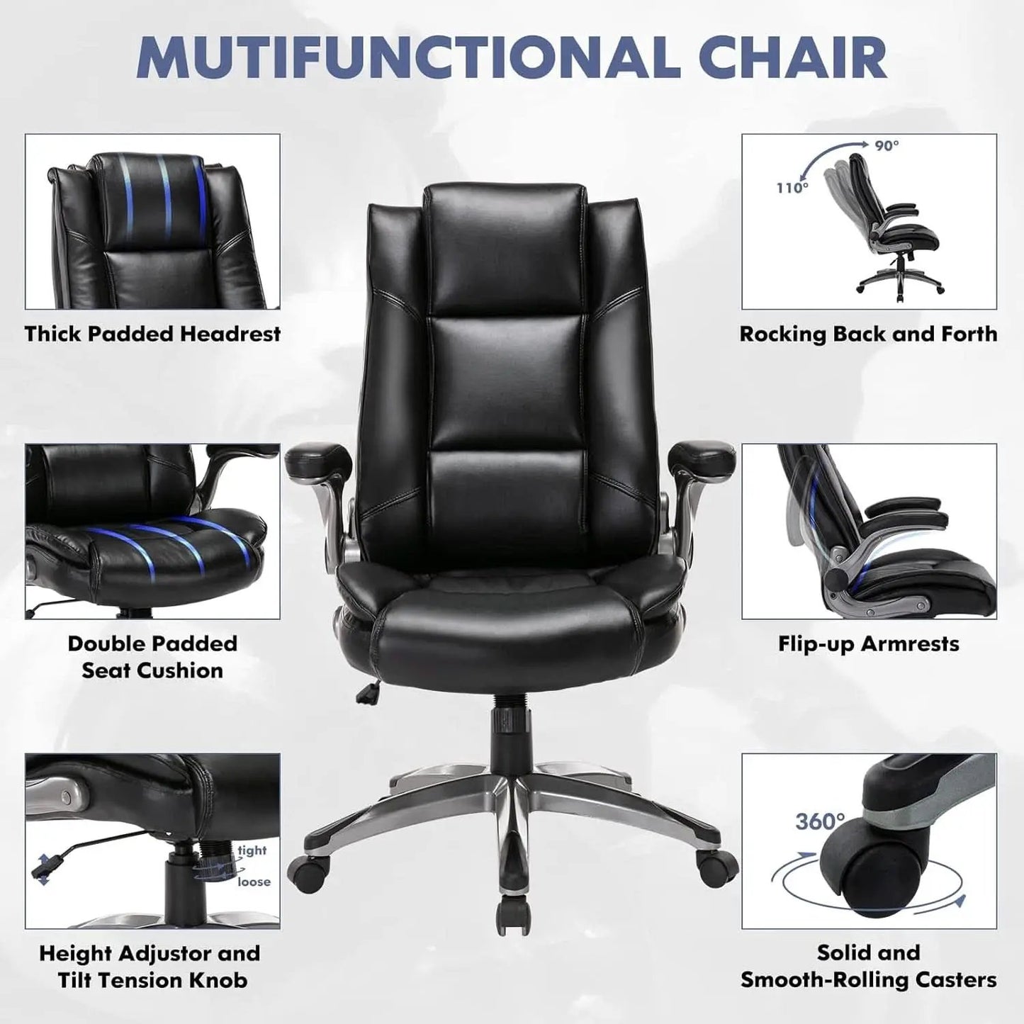 Bonded Leather Executive Office Chair Black High Back from PriceLows™
