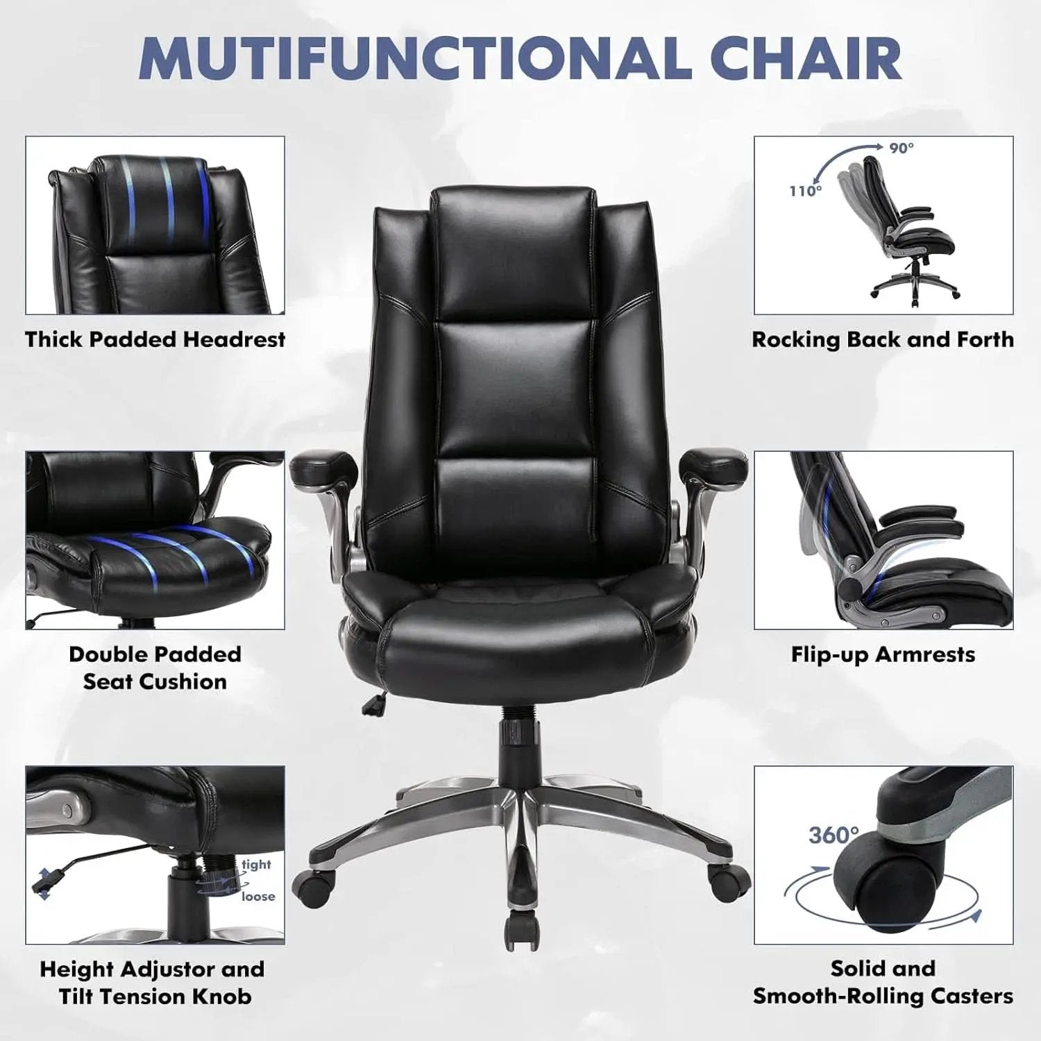 Bonded Leather Executive Office Chair Black High Back from PriceLows™