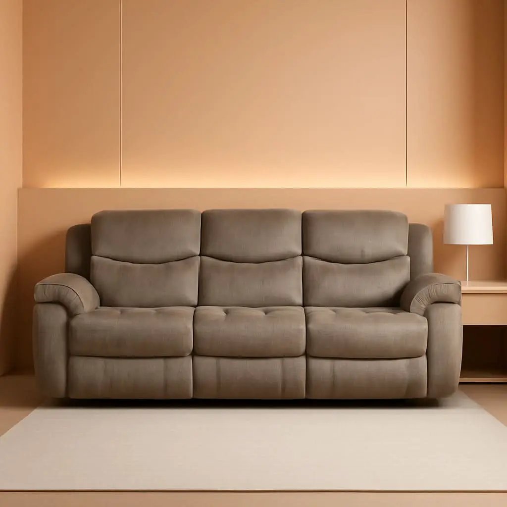 Manual Double Reclining Brown Sofa 87 Inch Wide Living Room from PriceLows™