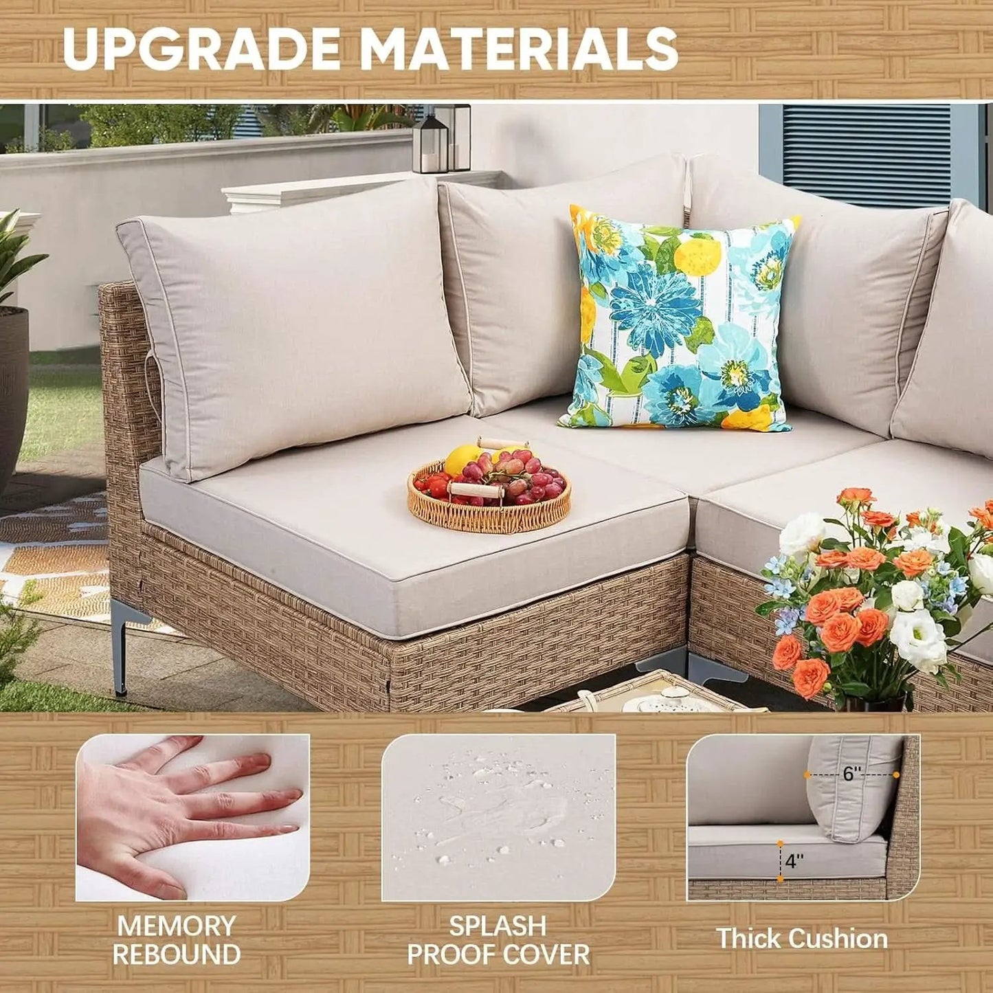 Seven Piece Wicker Patio Furniture Set with Cushions from PriceLows™