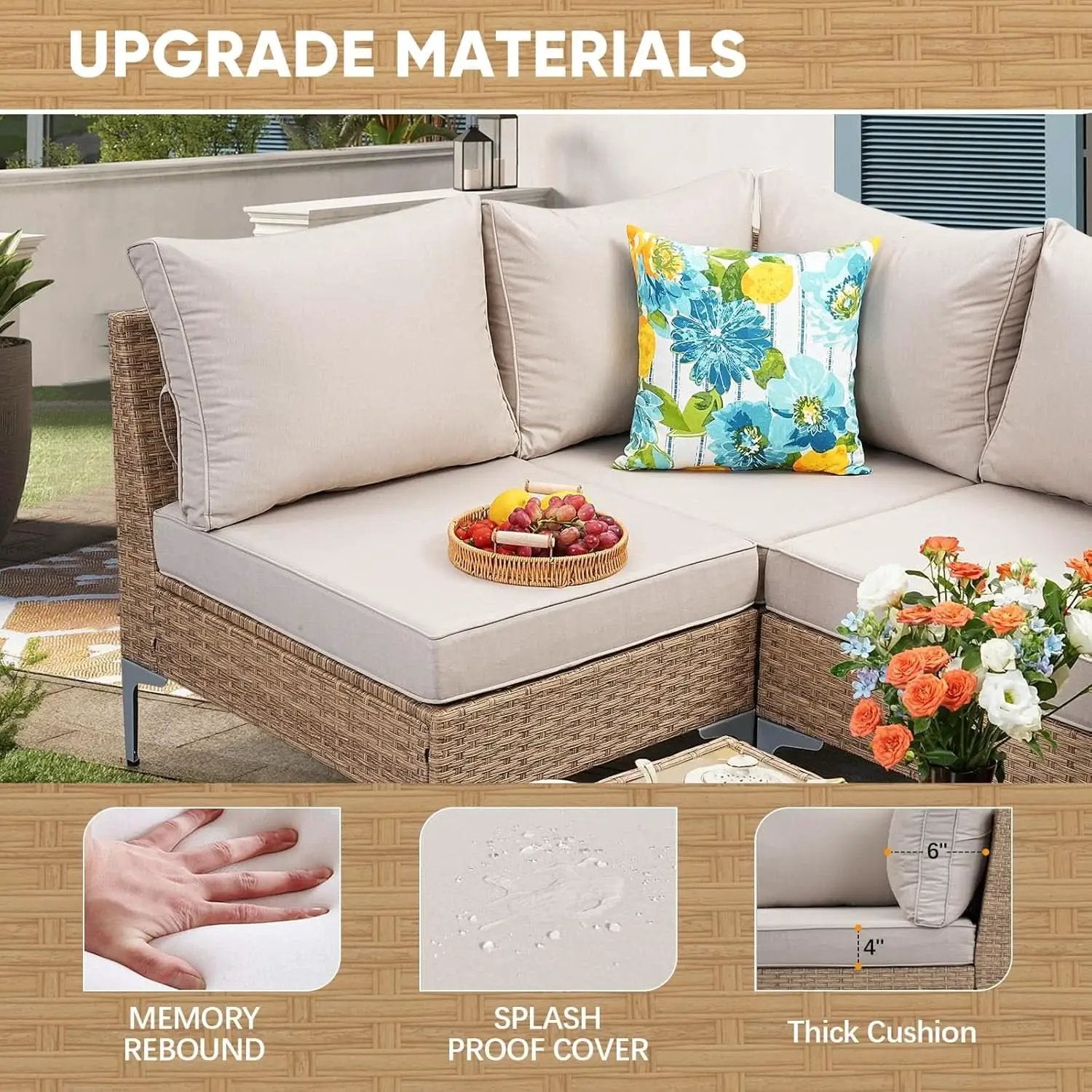 Seven Piece Wicker Patio Furniture Set with Cushions from PriceLows™