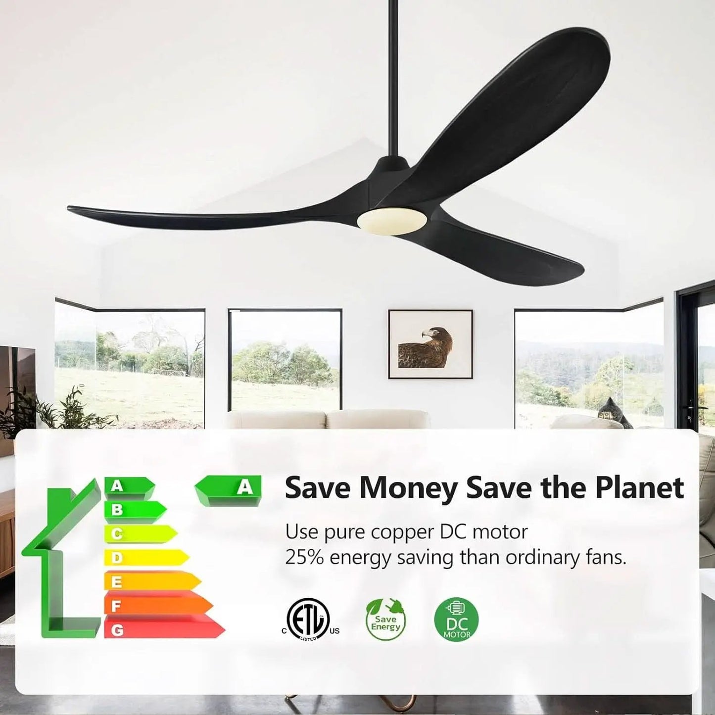 52 Inch Matte Black Wood Ceiling Fan With Remote Light from PriceLows™