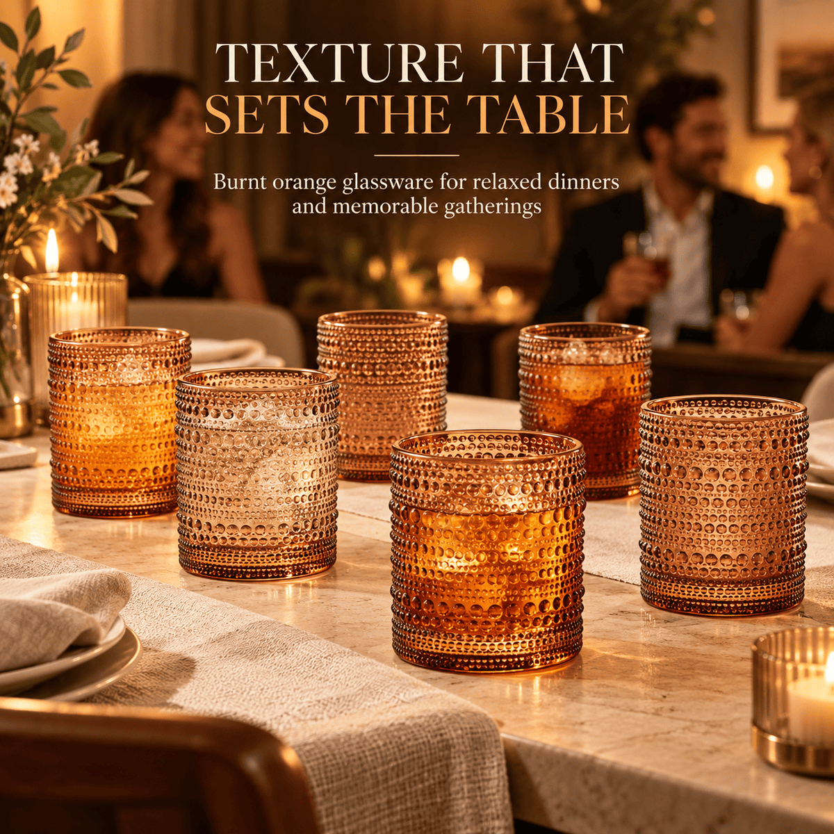 Tonal Hobnail Lowball Glassware | 12 oz | Set of 6 | Entertaining