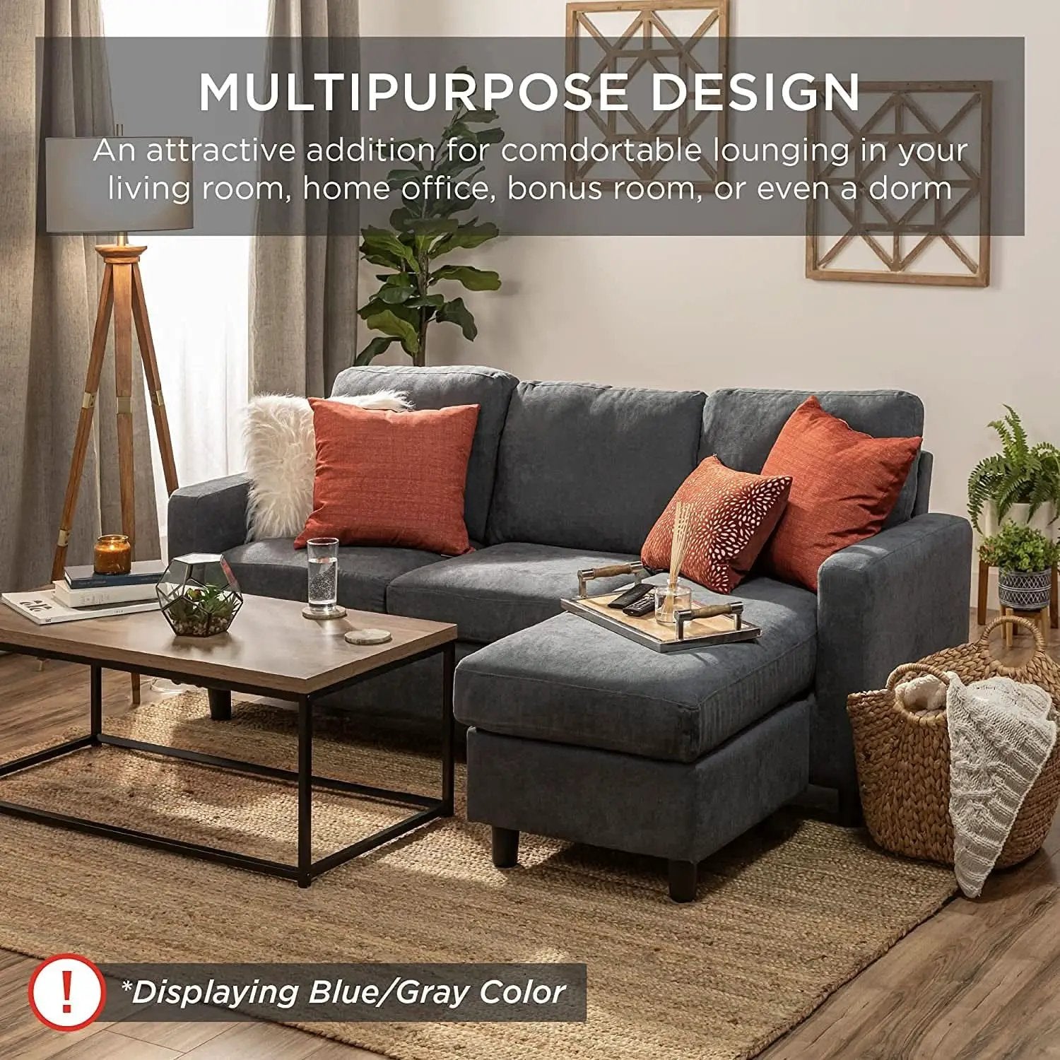 Compact Beige Linen Sectional Sofa With Chaise And Reversible Ottoman from PriceLows™