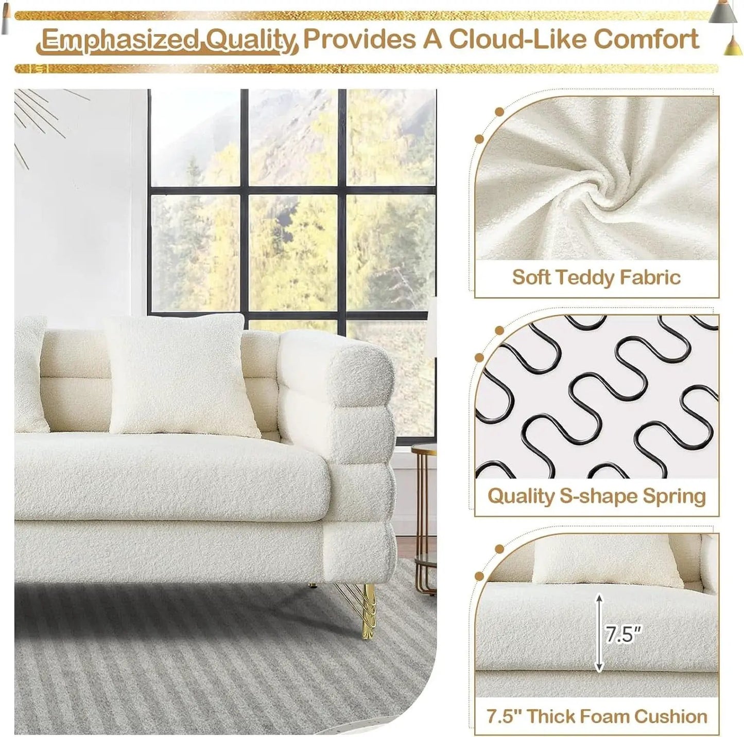 Two Piece Living Room Sofa Set White Teddy Boucle With Loveseat And Three Seater Deep Seat Cushioned Upholstered Sofa from PriceLows™