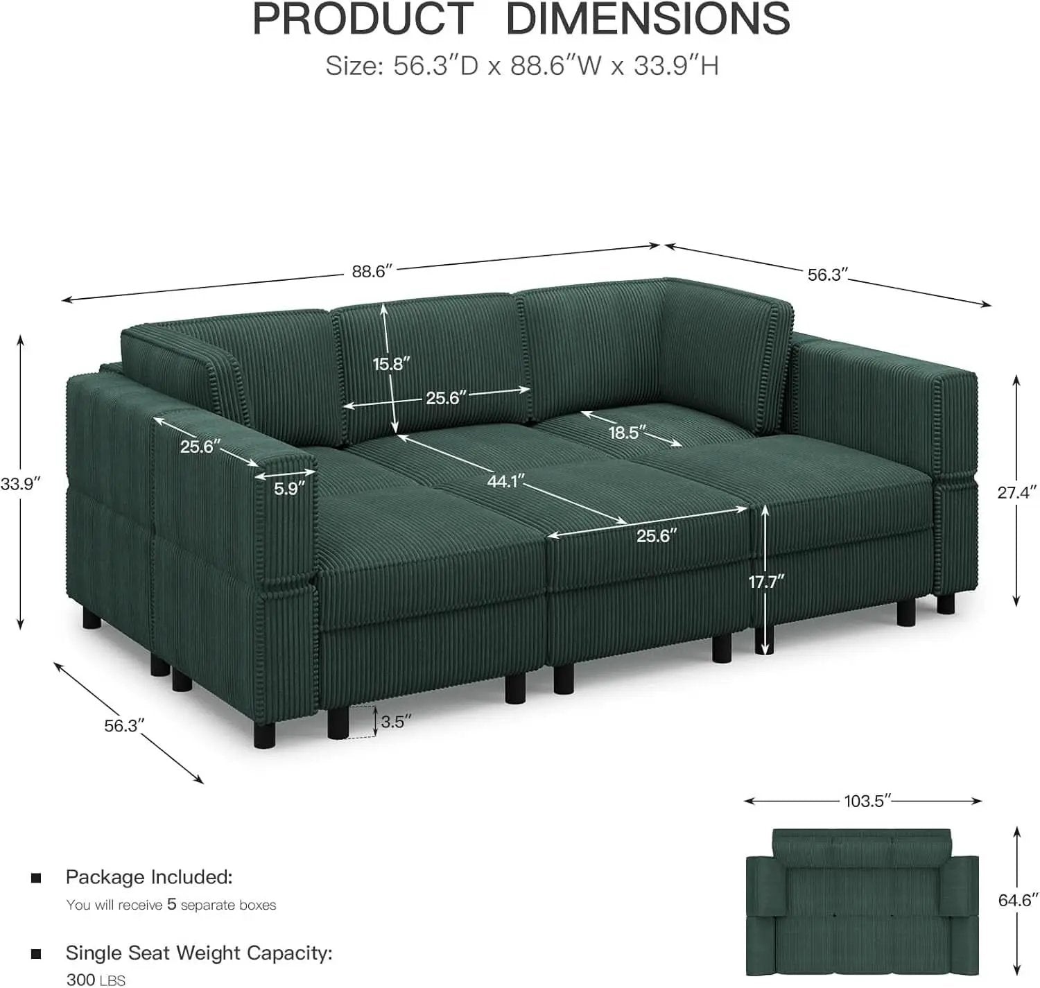 Green Modular Sectional Sofa Featuring Deep Storage from PriceLows™