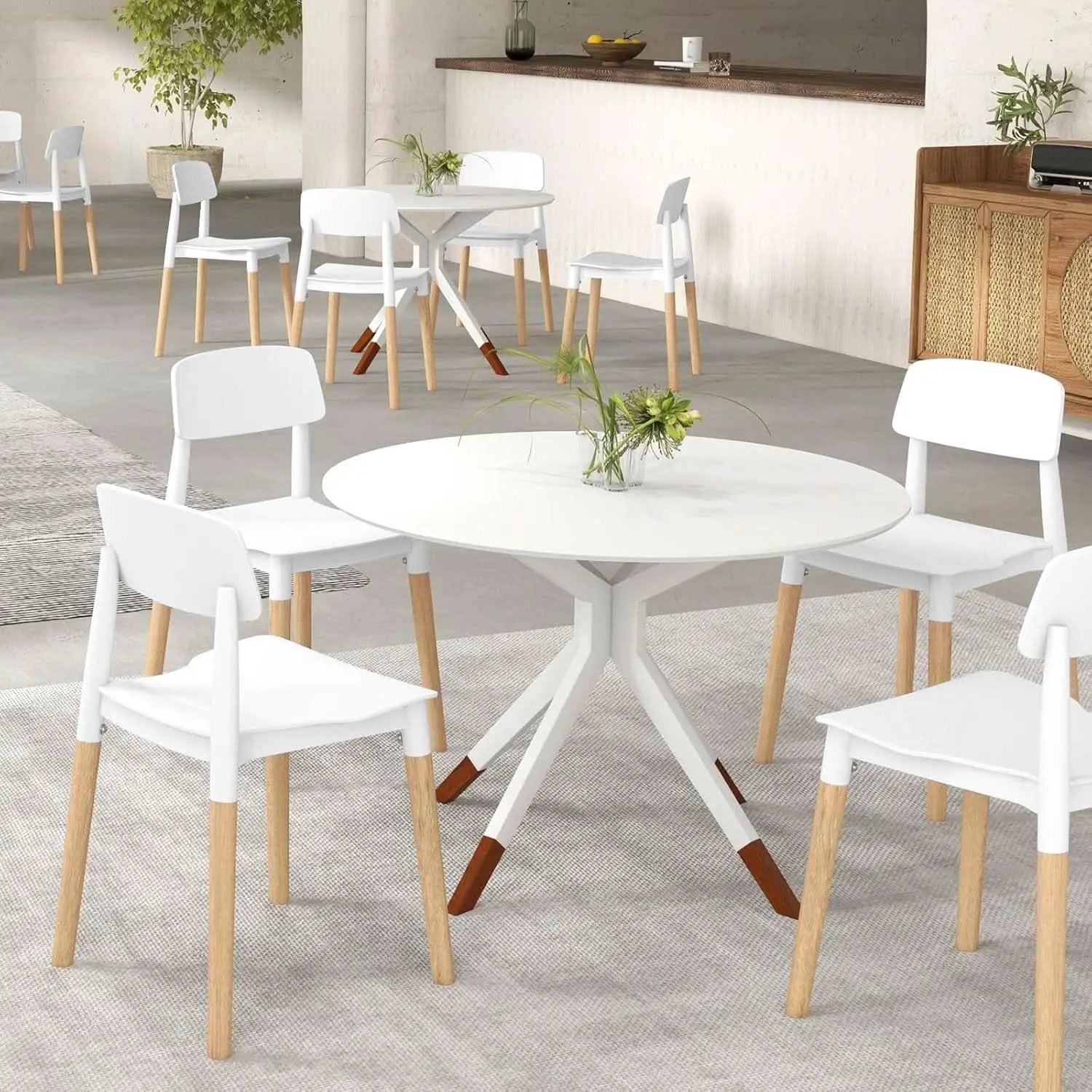 White Wooden Dining Chairs Set of 4 With Ergonomic Backrest from PriceLows™