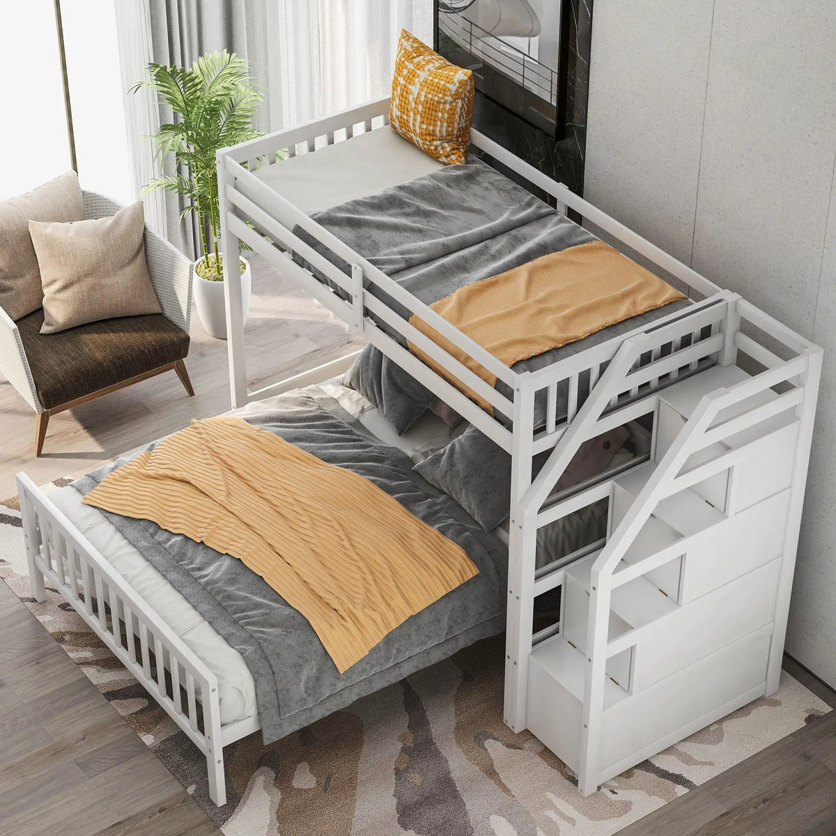 Loft Bed | Staircase Storage | High Guardrails | Twin Size