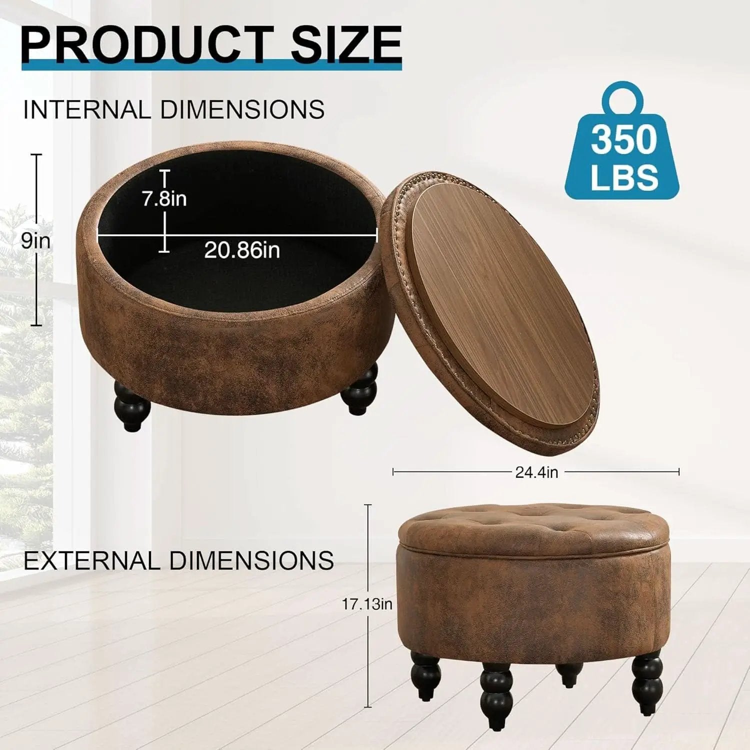 24 Inch Upholstered Storage Ottoman Featuring Tray from PriceLows™