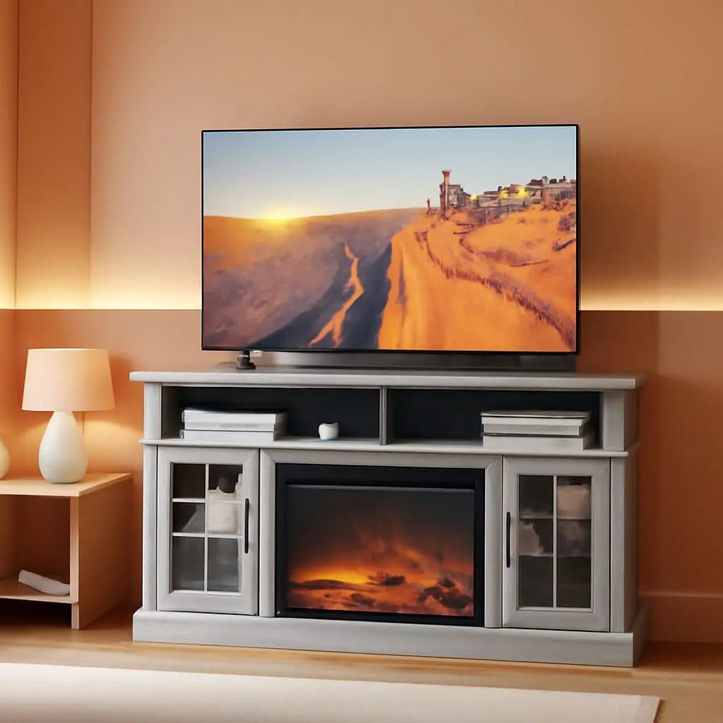 58 Inch Rustic TV Stand With Electric Fireplace And Storage from PriceLows™