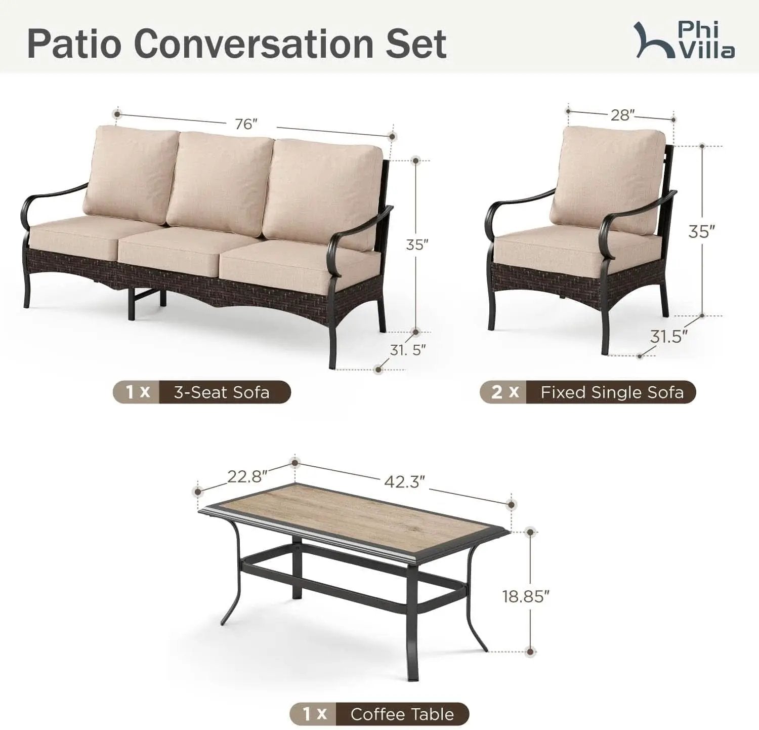 Outdoor Patio Conversation Set Wicker Waterproof Cushions from PriceLows™