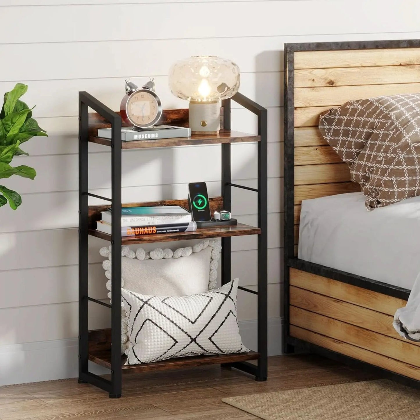 3 Tier Wooden Bookshelf With Edge Protection Vintage Brown from PriceLows™
