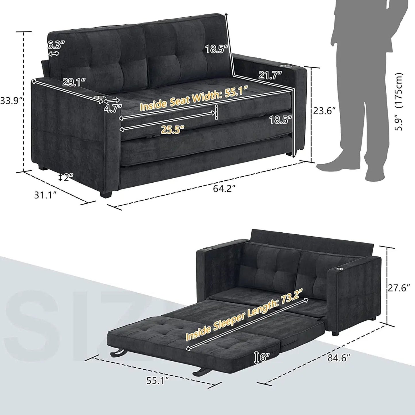 Full Size Futon Sofa Bed Convertible For Living Room