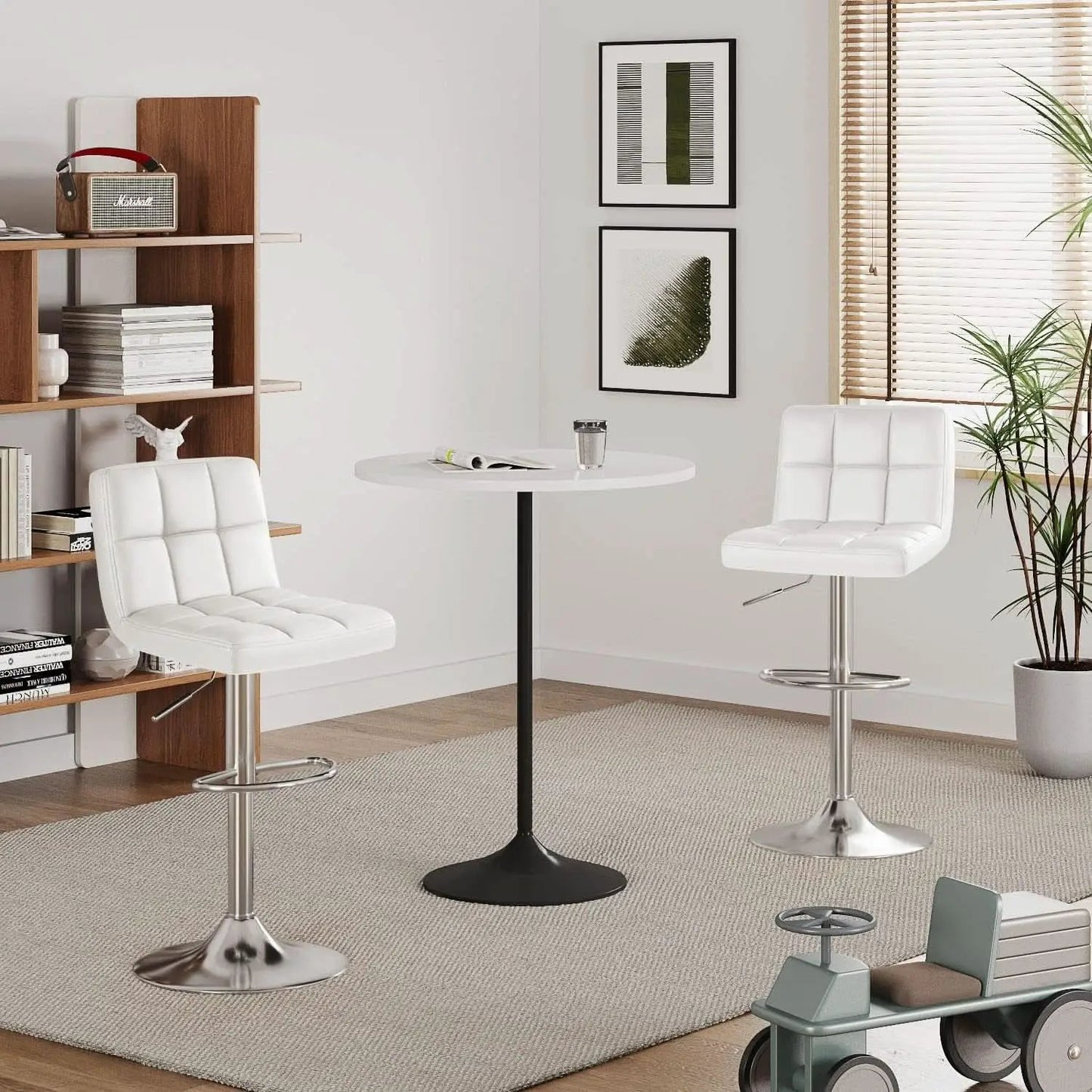 White PU Leather Swivel Bar Stool Set Of 2 Adjustable Height from PriceLows™