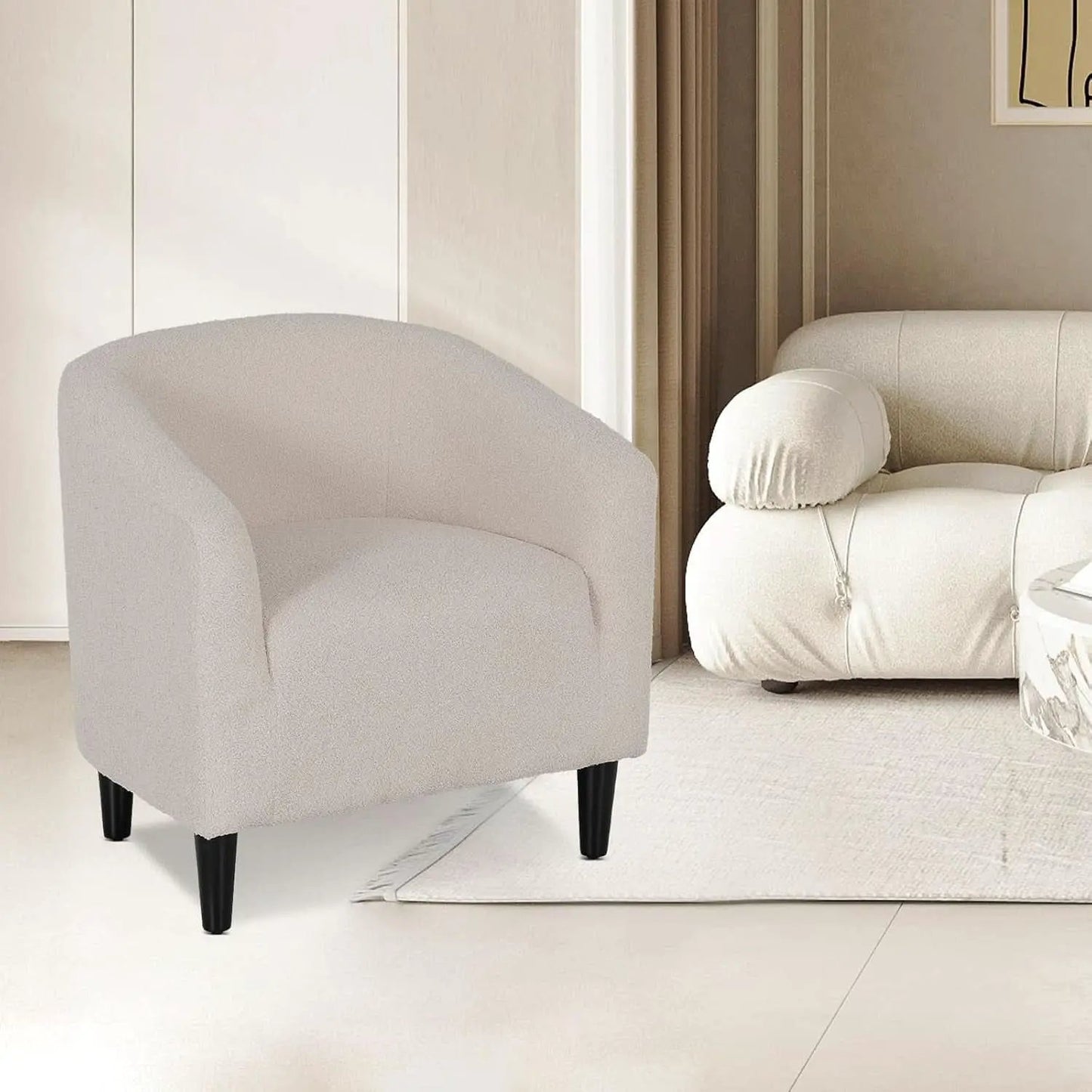 Grey Furry Barrel Accent Chair Velvet Textured Upholstered from PriceLows™
