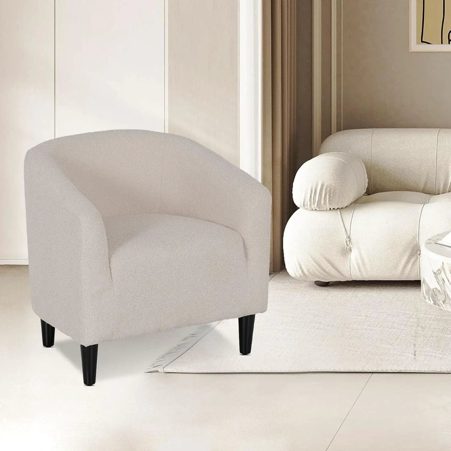 Grey Furry Barrel Accent Chair Velvet Textured Upholstered from PriceLows™