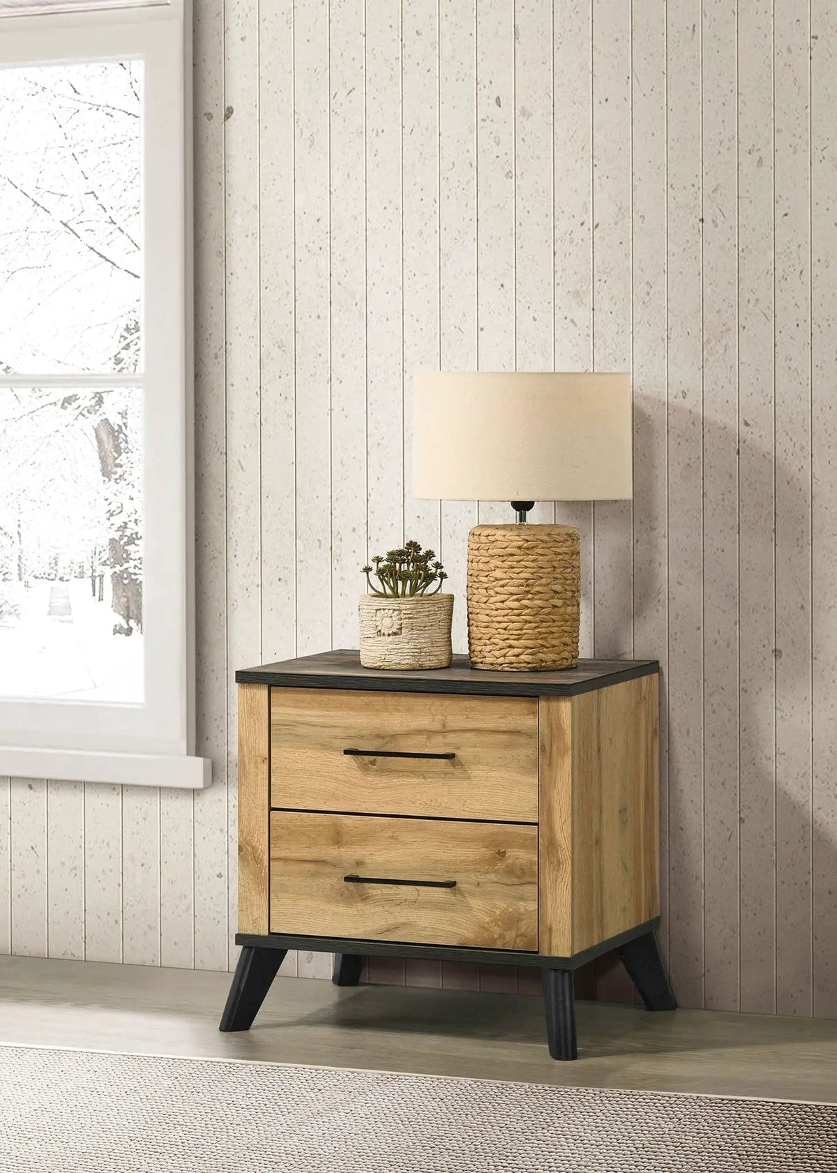 Kaywood 2-drawer Nightstand Bedside Table Natural Pine | 23.25 x 17.25 x 22 in | Engineered Wood & Metal | Bedroom