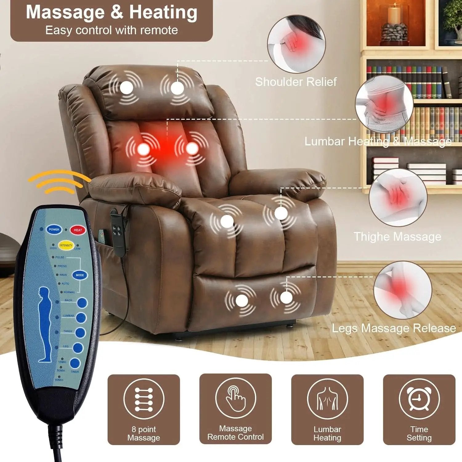 Dual Motor Lift Recliner Leather With Heat Massage from PriceLows™