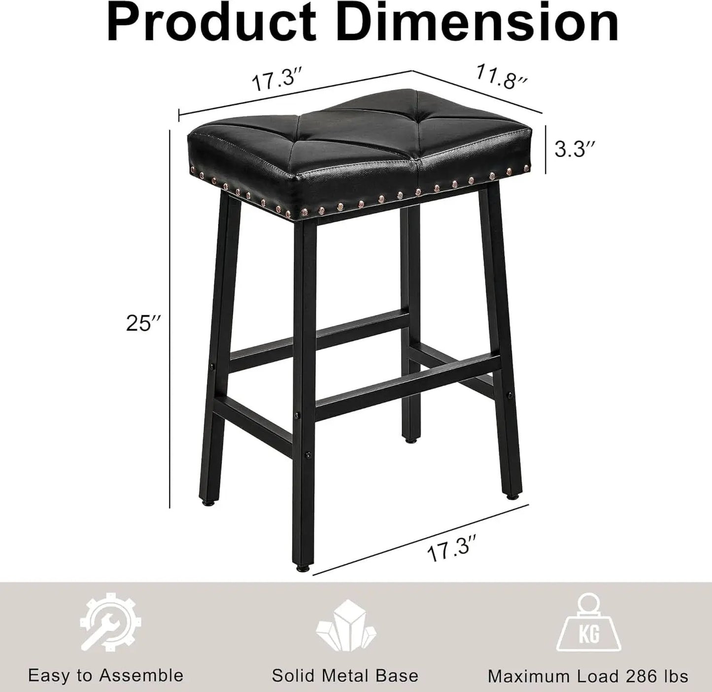 25 Inch Counter Height Bar Stools Set Of 2 In Black With PU Upholstered Saddle Seats For Comfort from PriceLows™