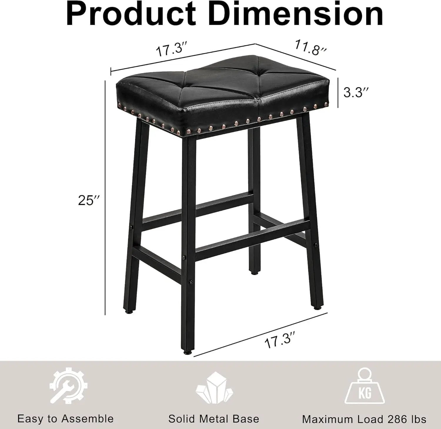 25 Inch Counter Height Bar Stools Set Of 2 In Black With PU Upholstered Saddle Seats For Comfort from PriceLows™