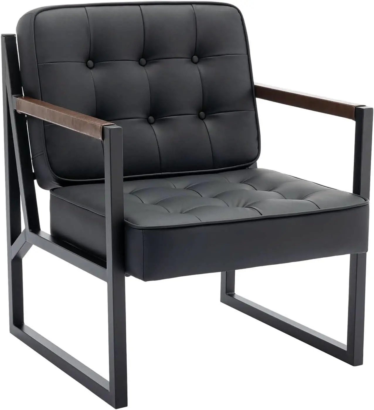 Mid Century Classic Black Leather Upholstered Accent Chair from PriceLows™