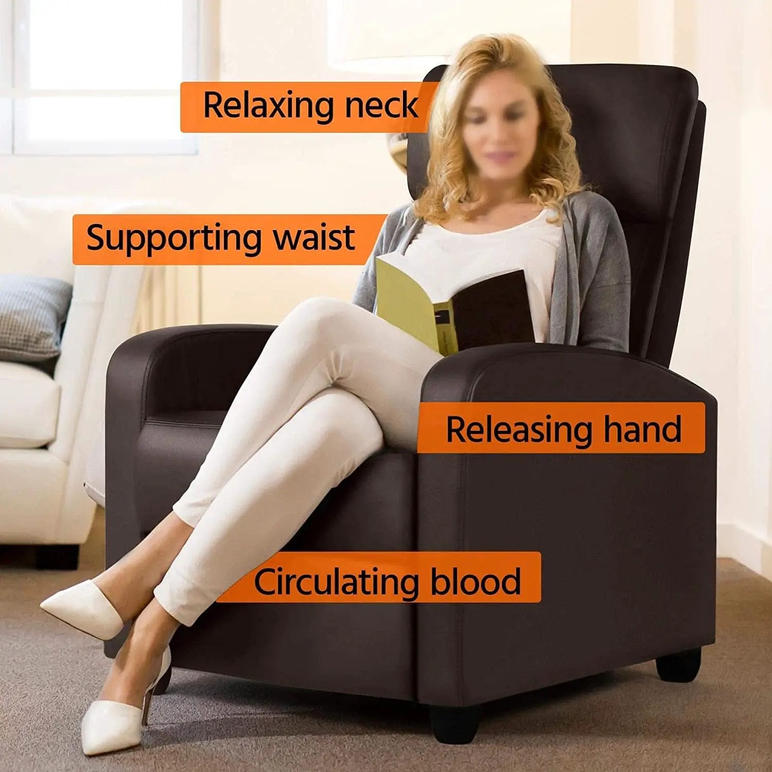 Set Of 2 PU Leather Padded Recliner Chairs For Living Room from PriceLows™
