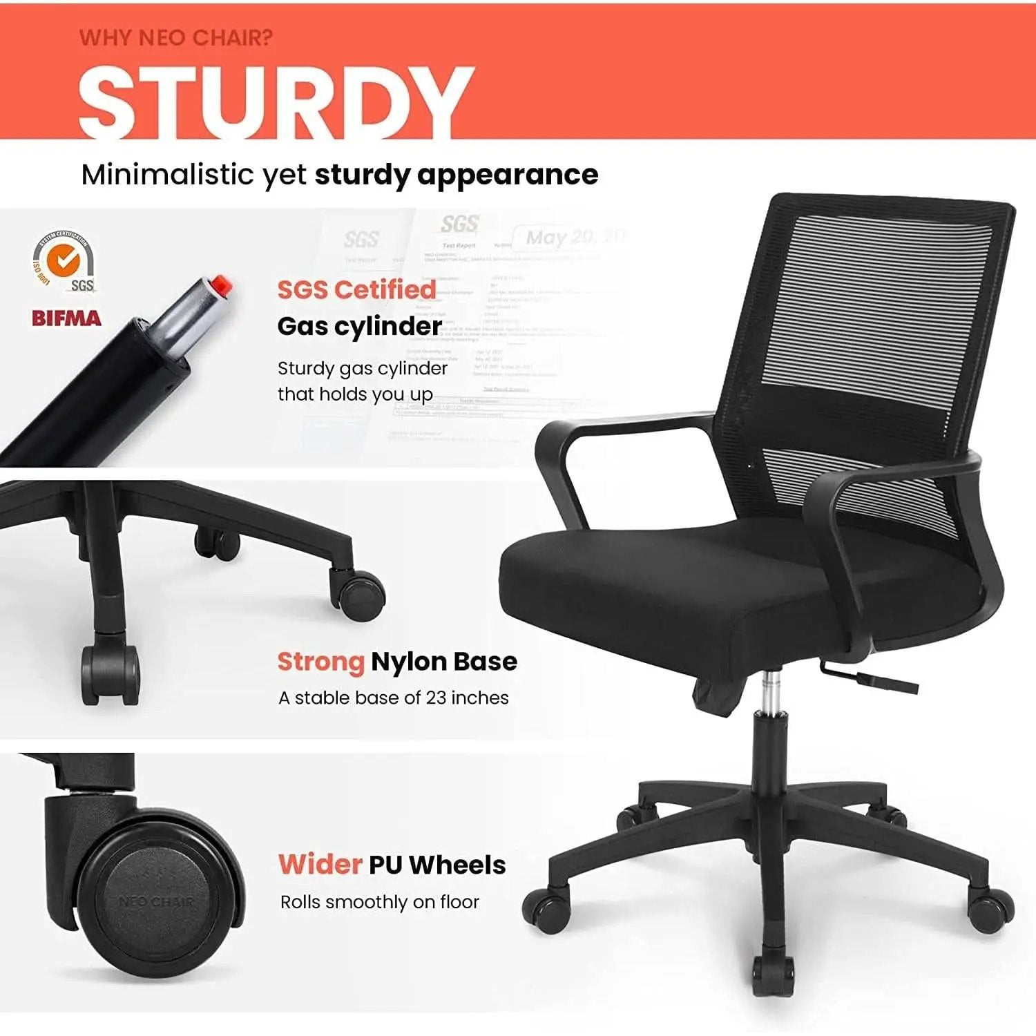 Ergonomic Swivel Chair With Adjustable Lumbar Support from PriceLows™