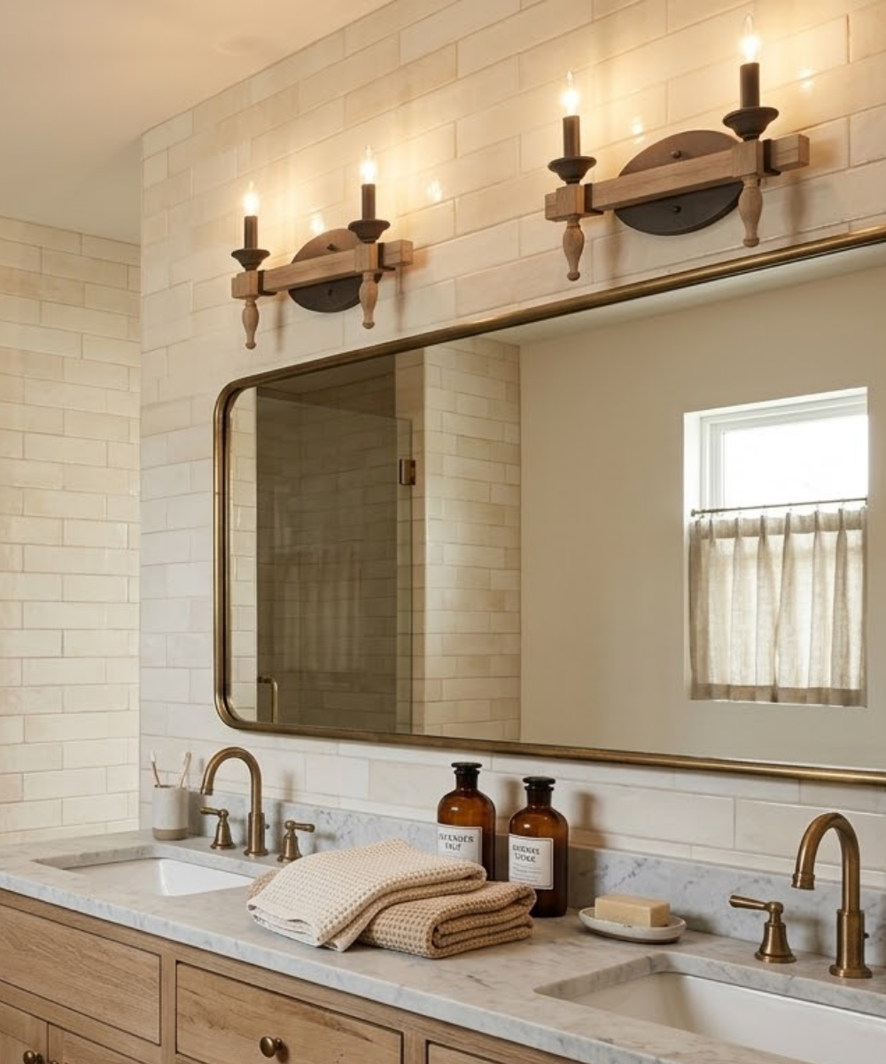 Bathroom Vanity Light | 2 Light | Aged Bronze | Distressed Oak