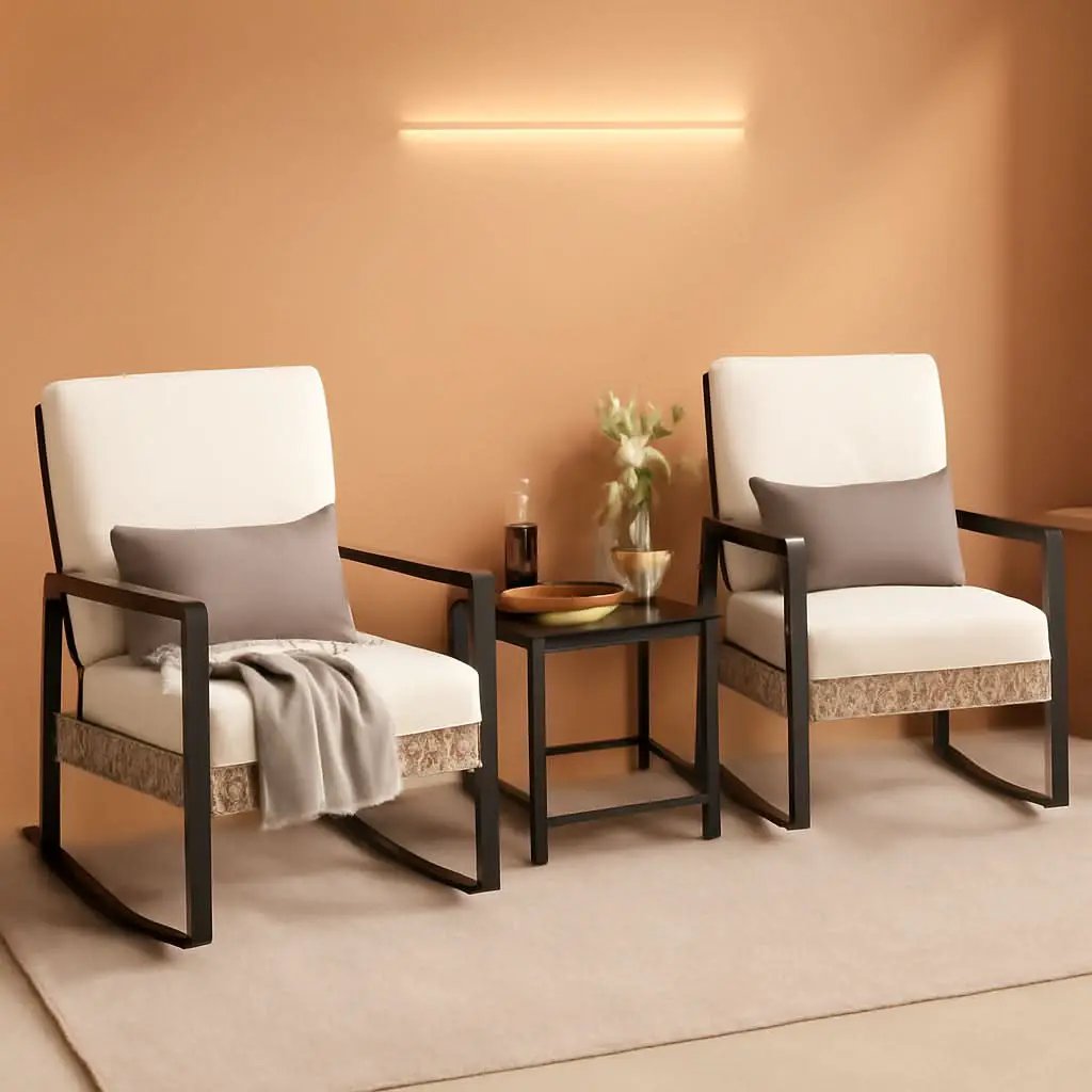 Beige Patio Rocking Chairs Set With Glass Coffee Table from PriceLows™