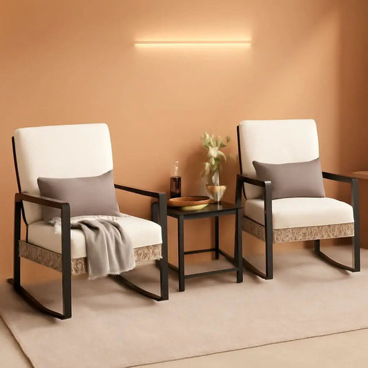 Beige Patio Rocking Chairs Set With Glass Coffee Table from PriceLows™